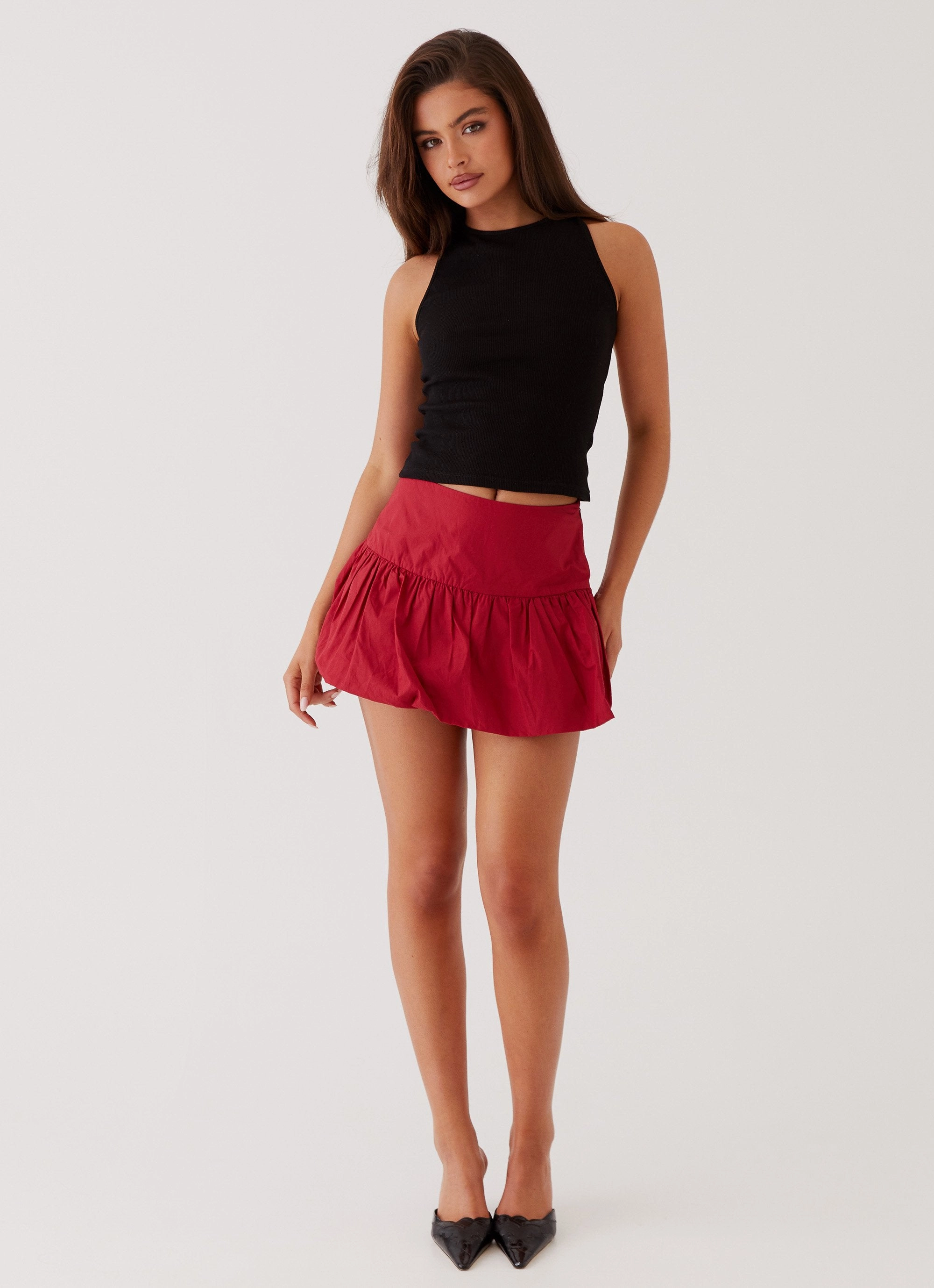 Hotel California Low Rise Mini Skirt - Red Weekend Adventure