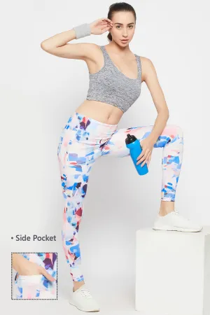 Multicolour Abstract Print Active Tights with Side Pocket