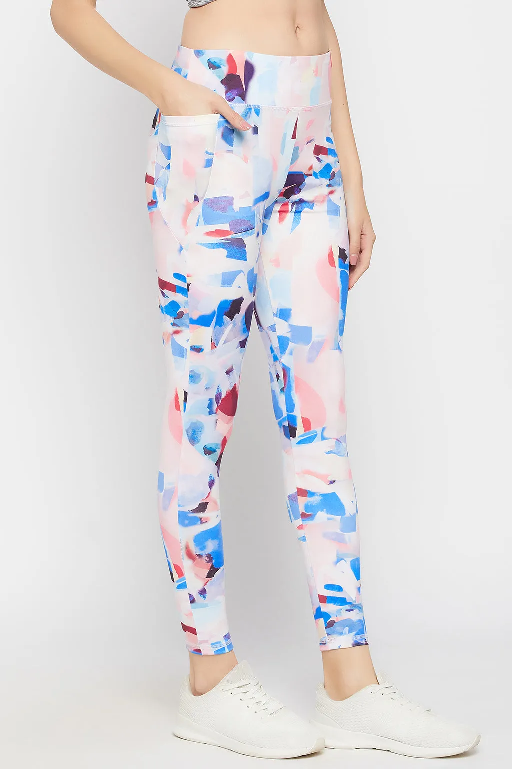 Multicolour Abstract Print Active Tights with Side Pocket