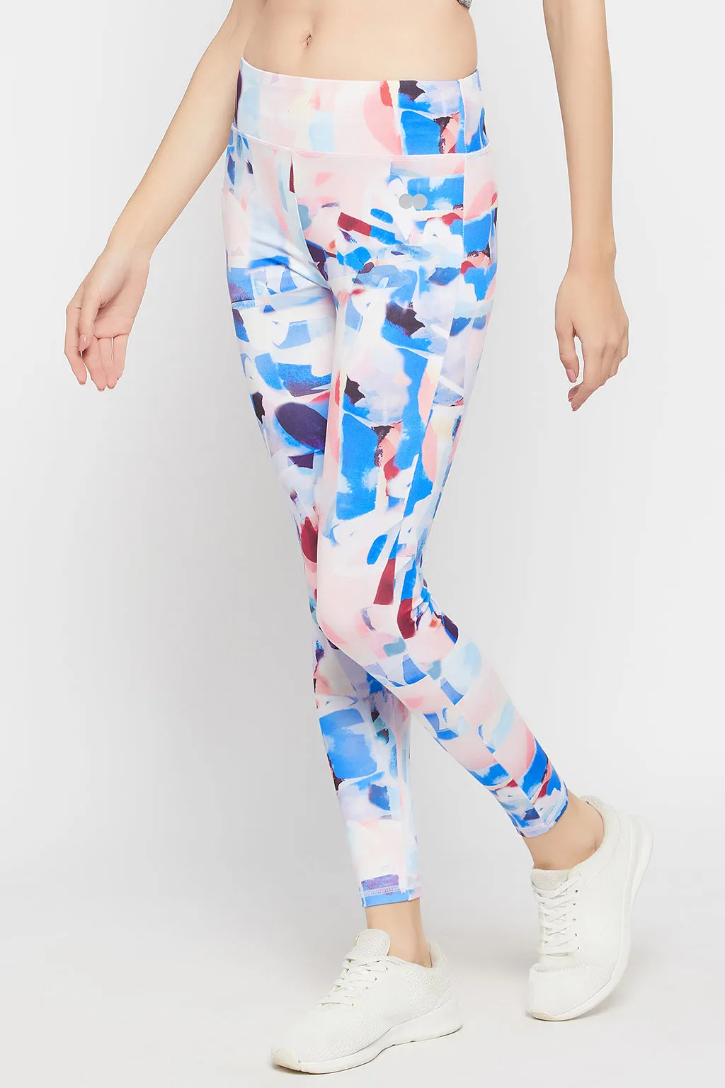 Multicolour Abstract Print Active Tights with Side Pocket