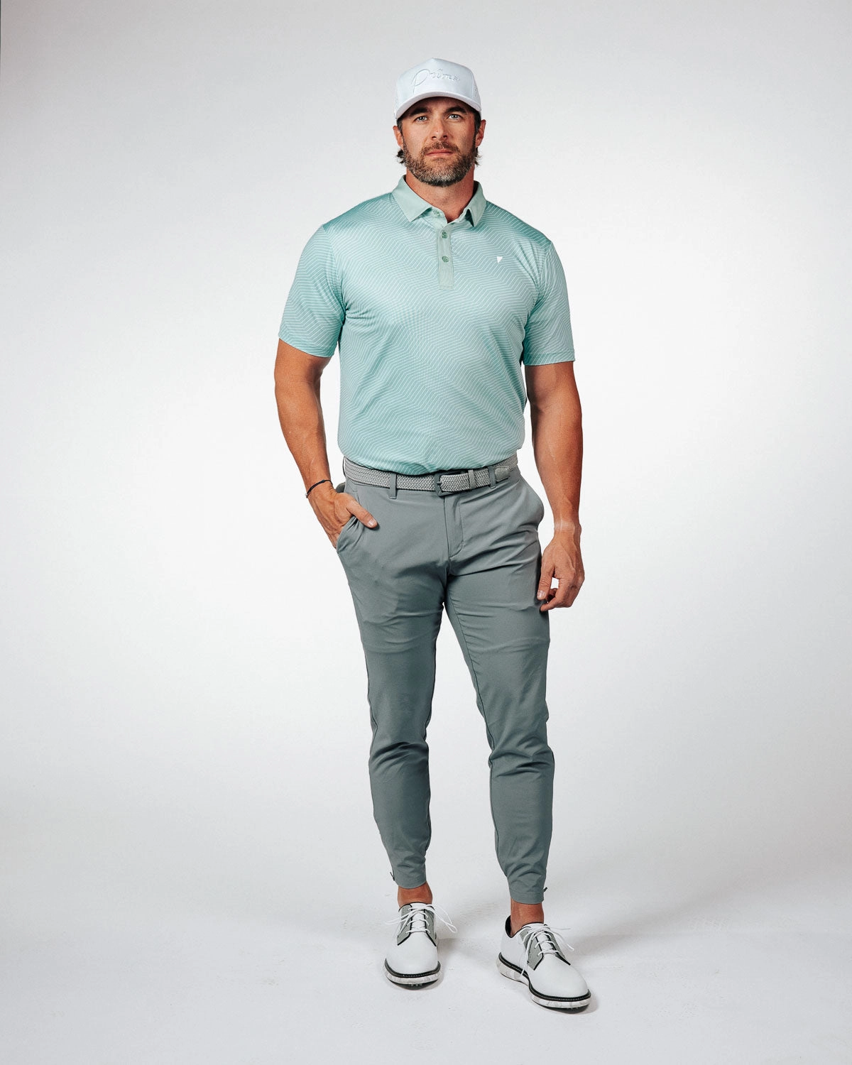 Wrinkle Resistant Texture BoxyCrop Teal Chevron Classic Polo