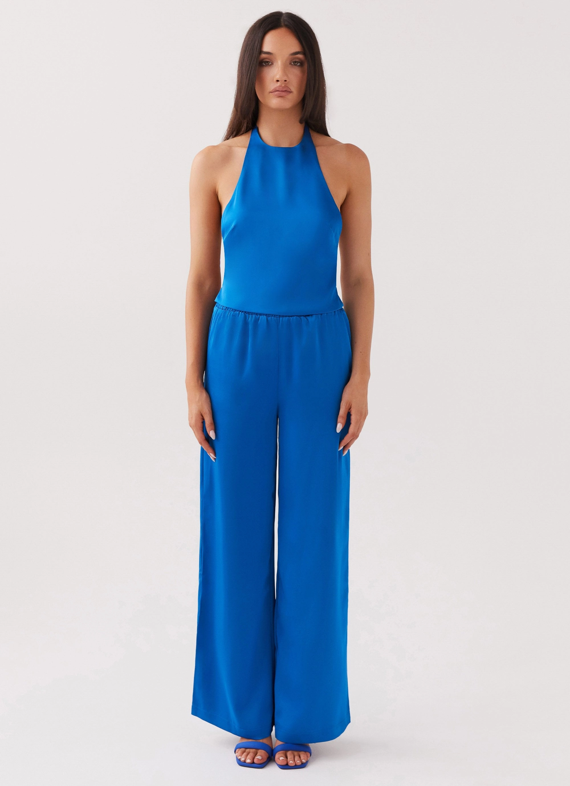 Bree Satin Halterneck Top - Cobalt QuickReleaseFastenings
