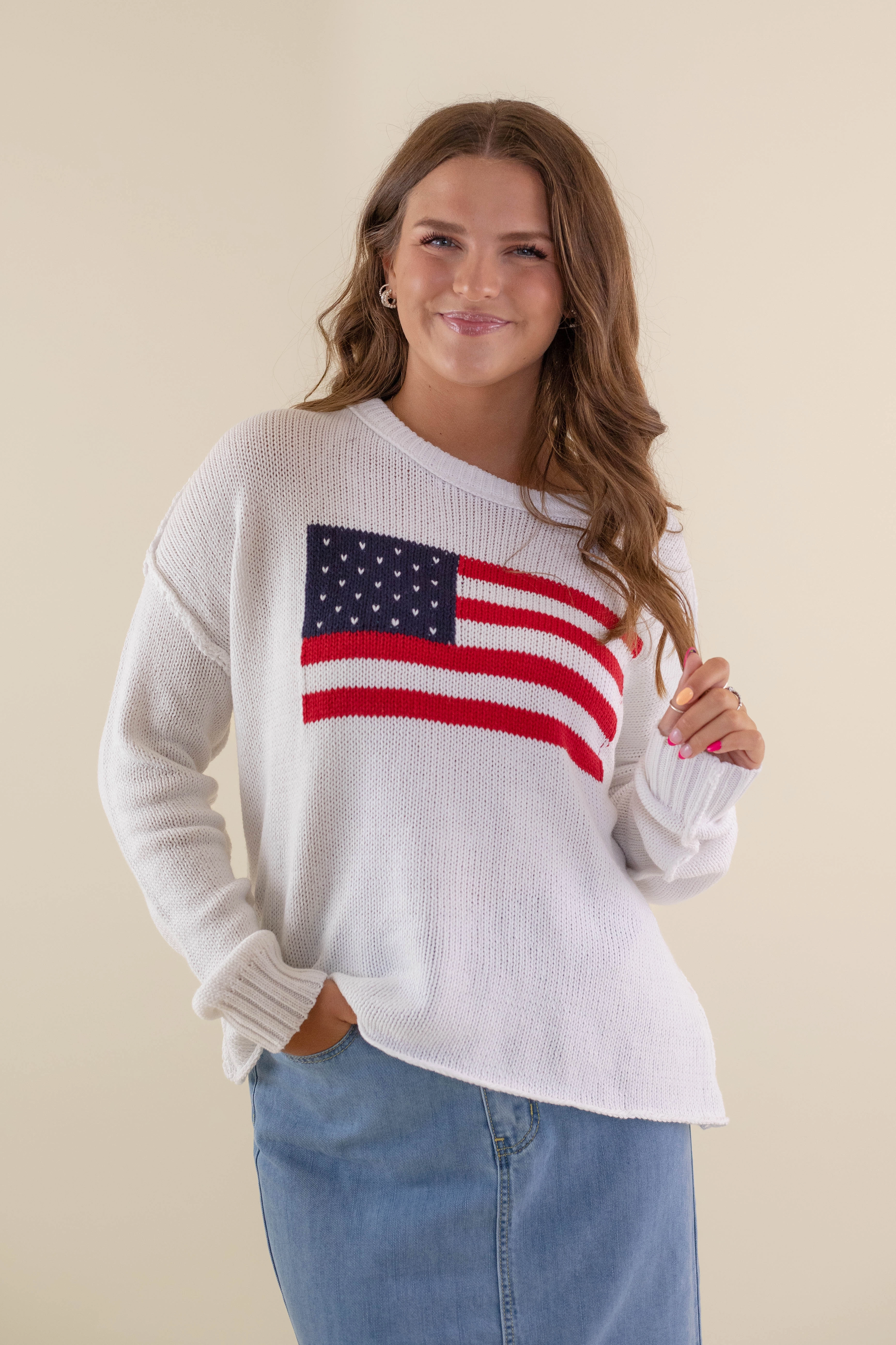 Tailored Placket RESTOCK: All American Sweater-White
