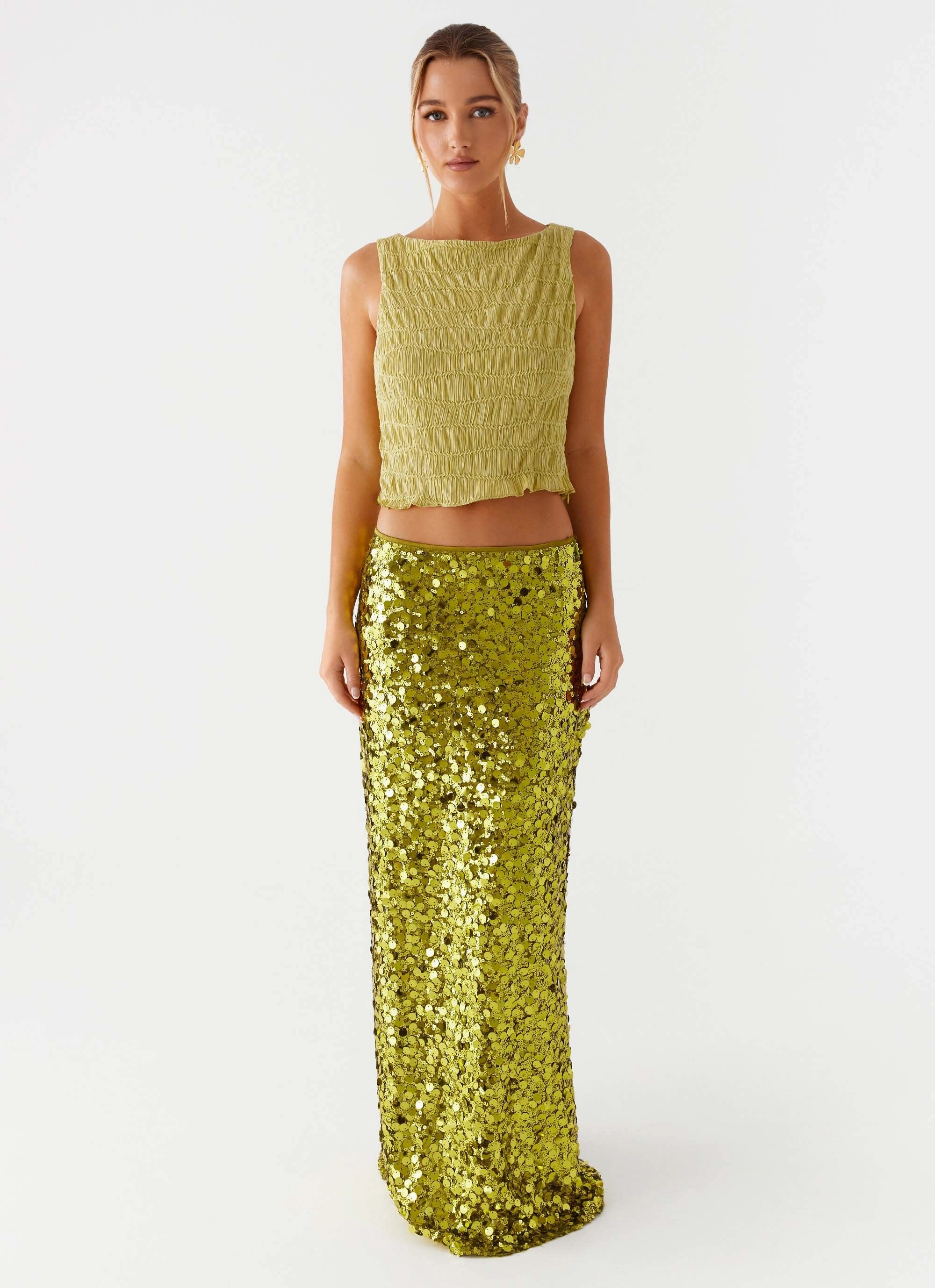 Anti Static Cloth Blend Supernova Boat Neck Top - Lime