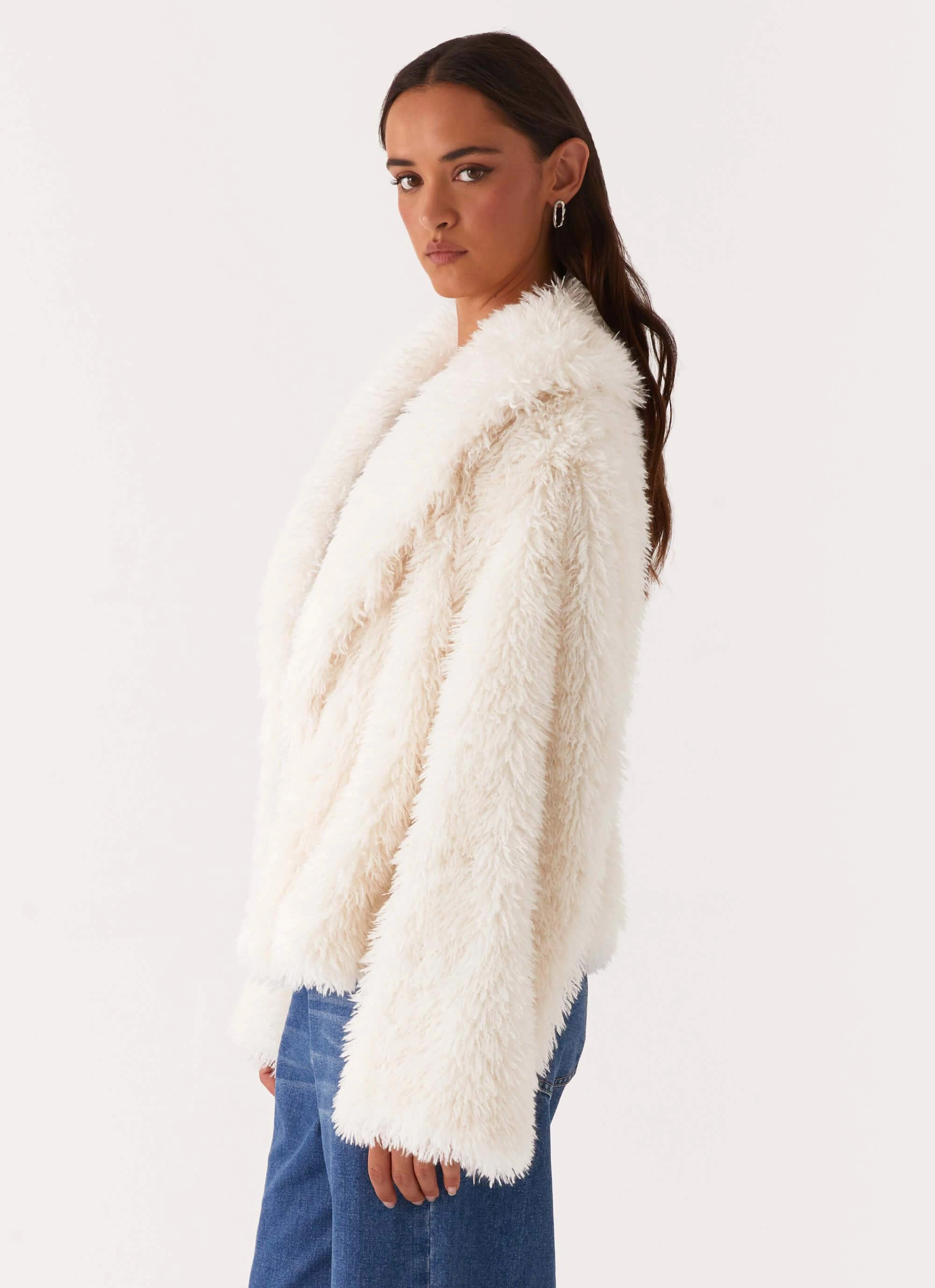 Denver Oversized Fur Jacket - Ivory Non Irritating Tags Rugged Comfort
