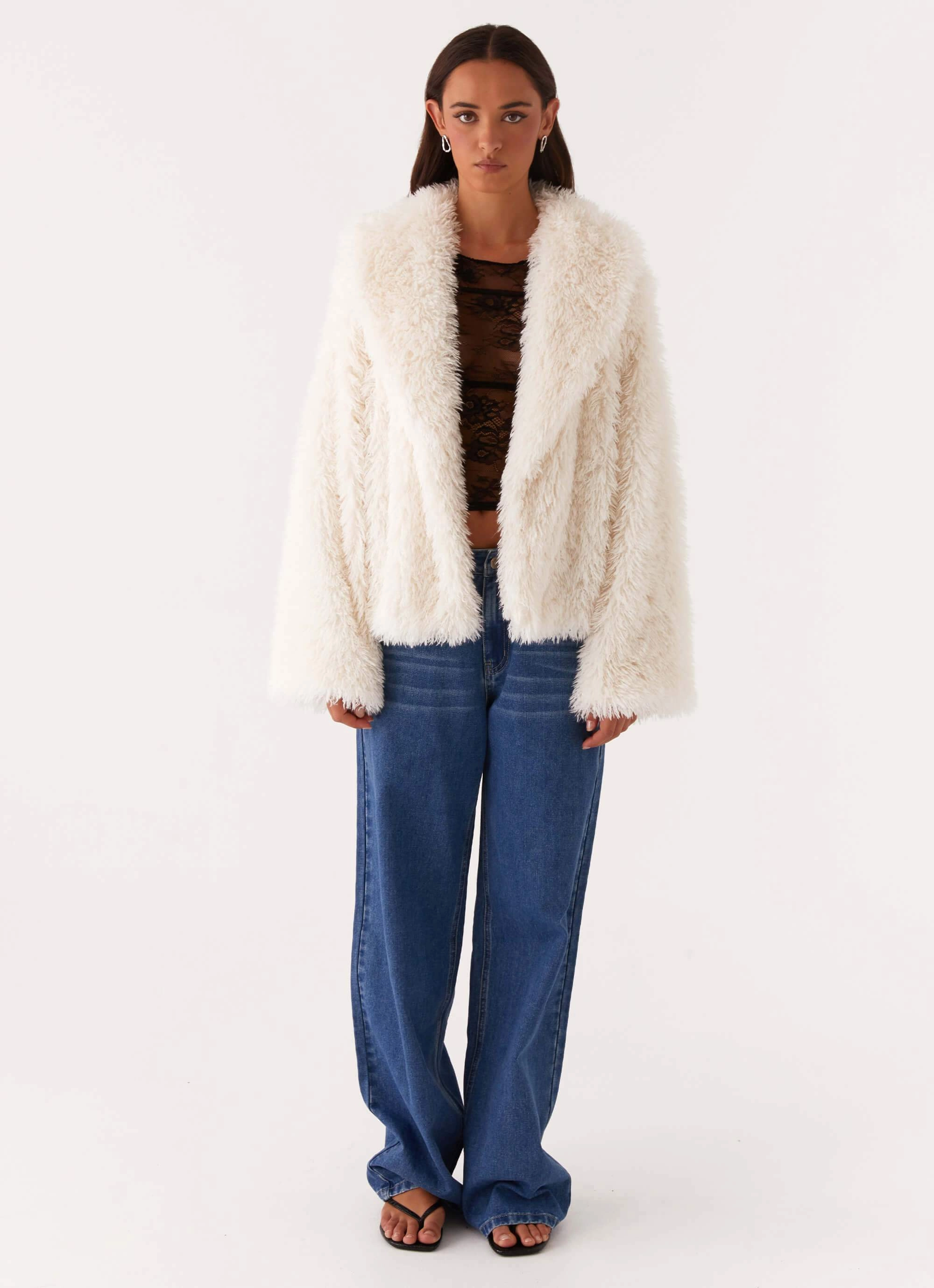 Layered Comfort Look Denver Oversized Fur Jacket - Ivory