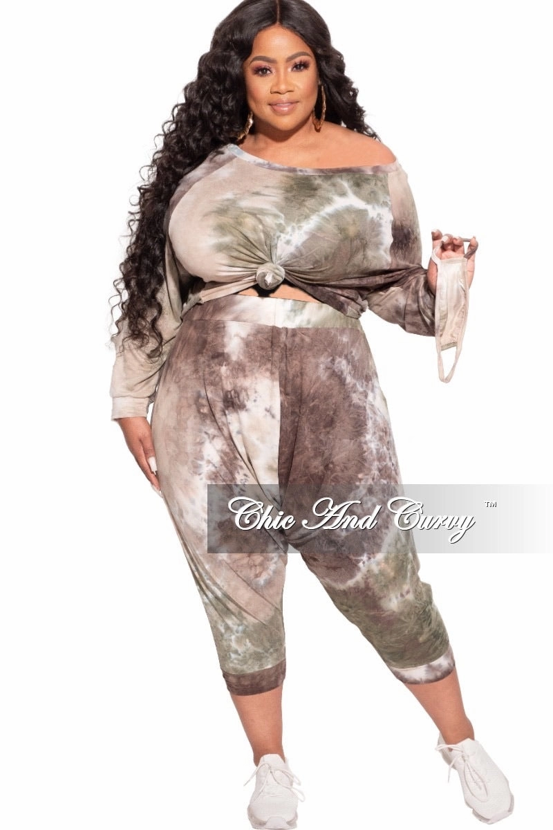 *Final Sale Plus Size 2-Piece Harem Pants Set in Olive Tie Dye Clean Lines Slim Profile