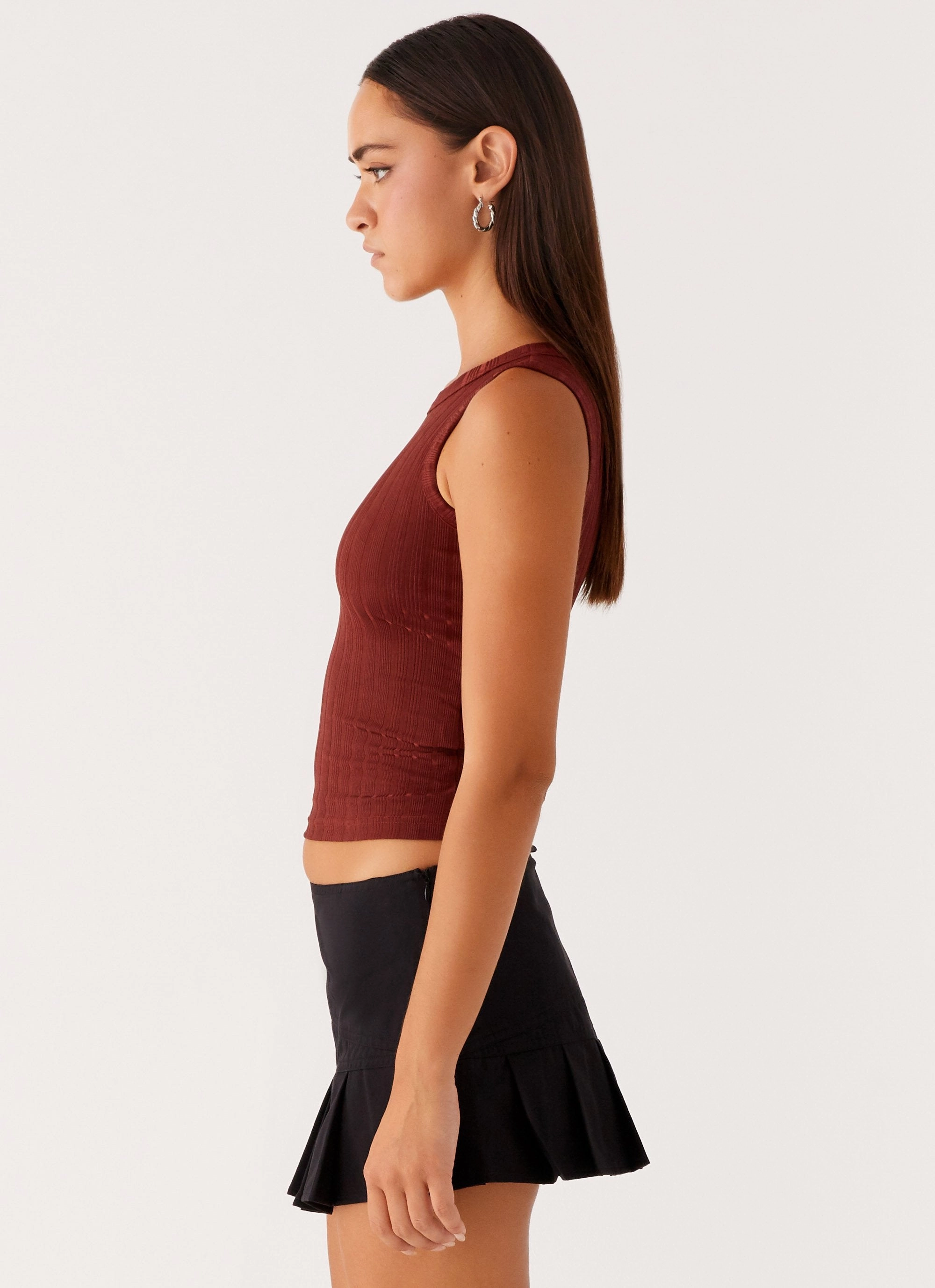 ComfortStretch Variable Tension Adjustment Malene Ribbed Top - Brown