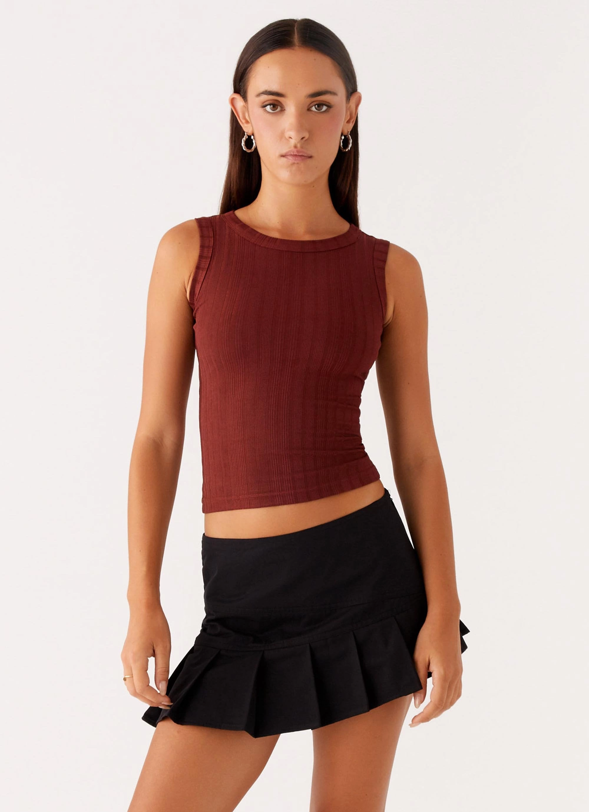 Breathable back panel Malene Ribbed Top - Brown
