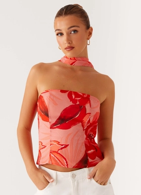 AntiStaticFabric DoubleLayeredShoulders Anais Scarf Top - Sicily Sunset Print