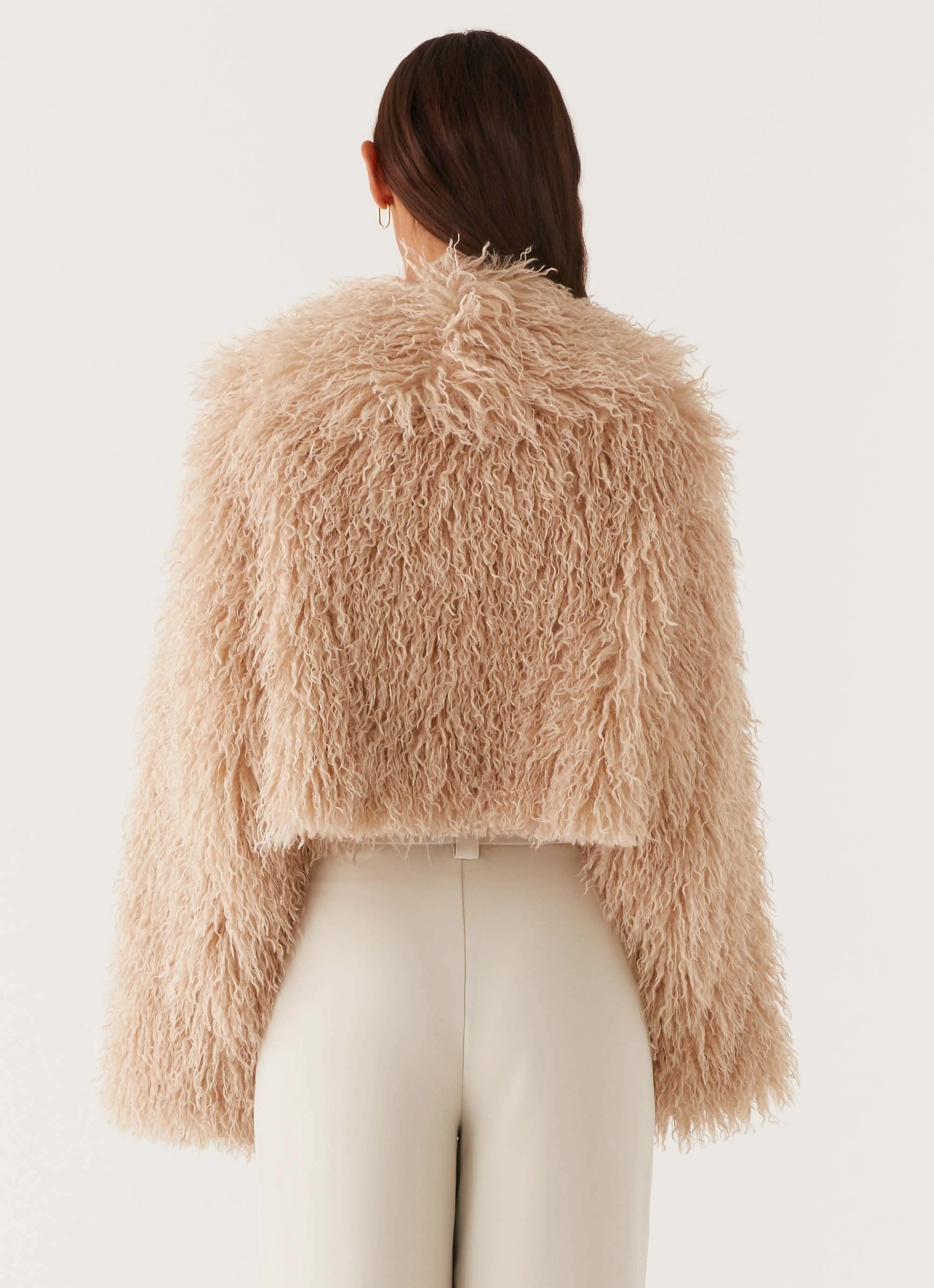 Virginia Cropped Fur Jacket - Taupe Multi Pocket Layout