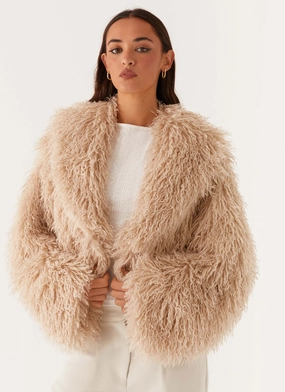 Virginia Cropped Fur Jacket - Taupe Durable Outer Layer