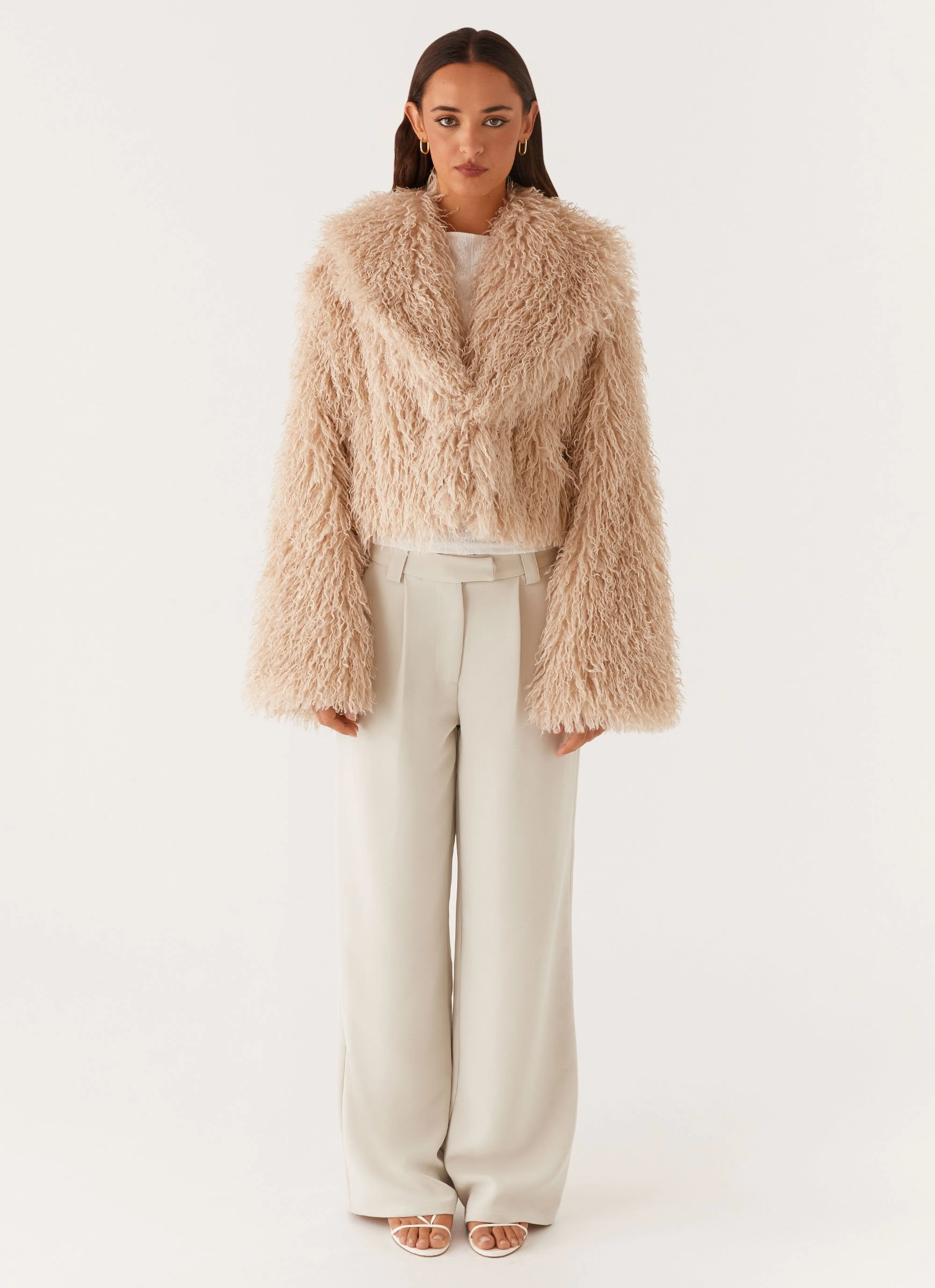 Virginia Cropped Fur Jacket - Taupe Seam Sealed