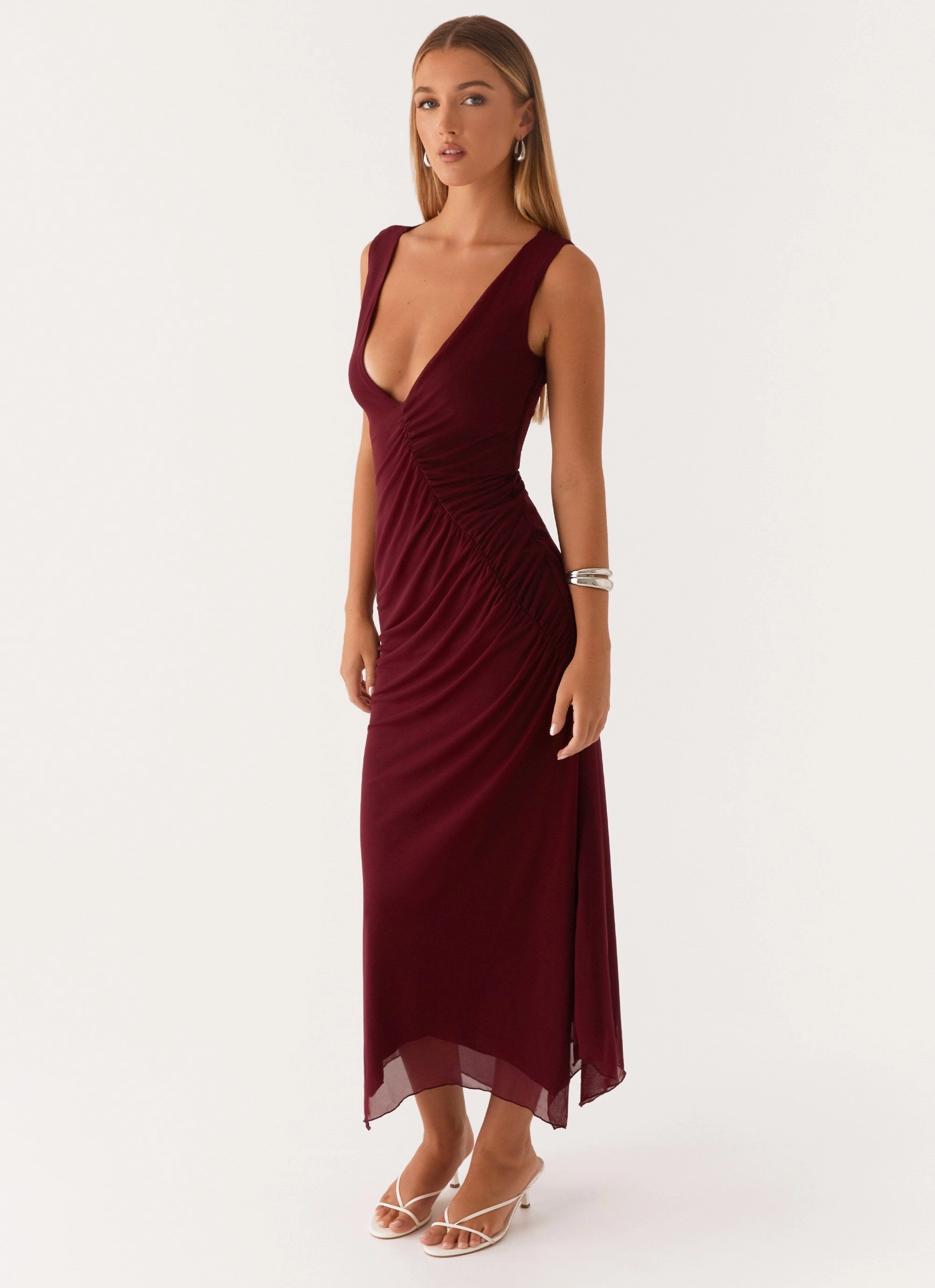 Practical work-to-play piece Retro Detail Murphy Maxi Dress - Deep Maroon