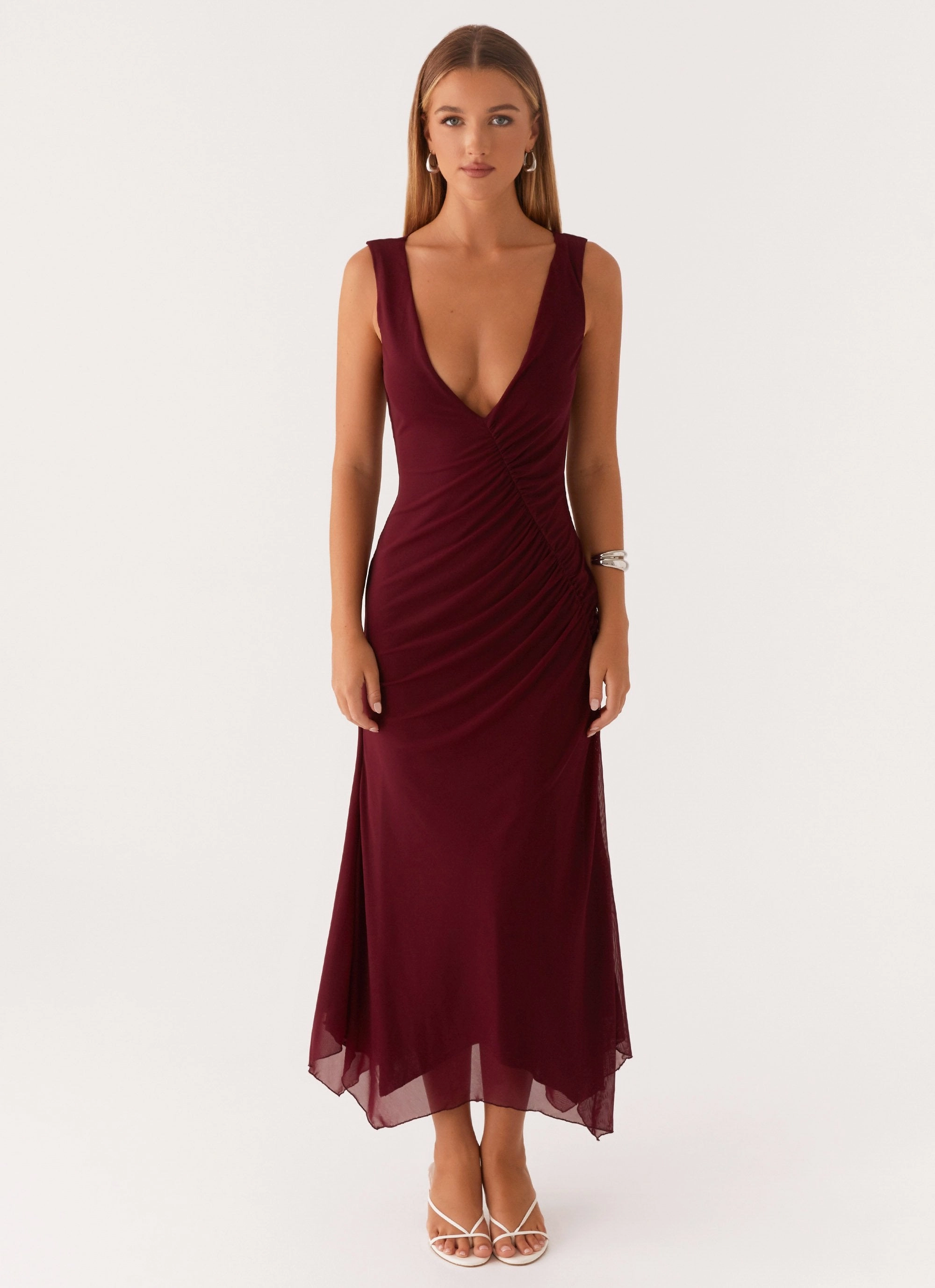 Murphy Maxi Dress - Deep Maroon Pose Glow