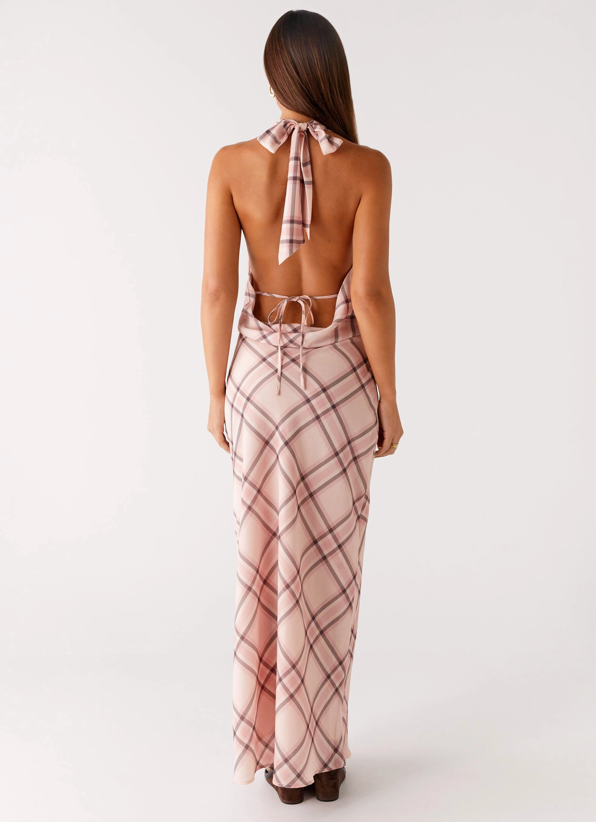 Simple Bow Muse Maxi Dress - Pink Check