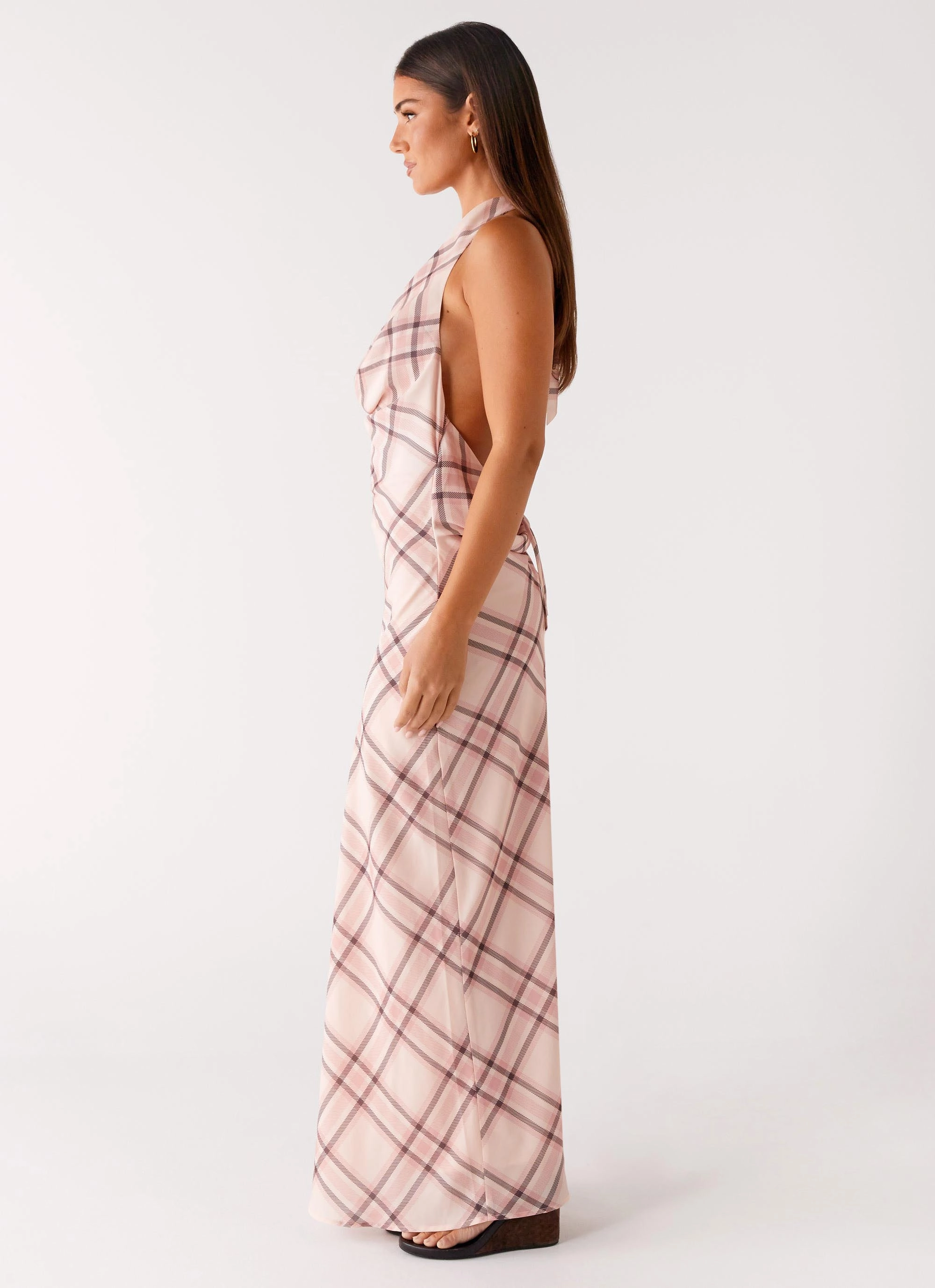 Sleeve Light Muse Maxi Dress - Pink Check