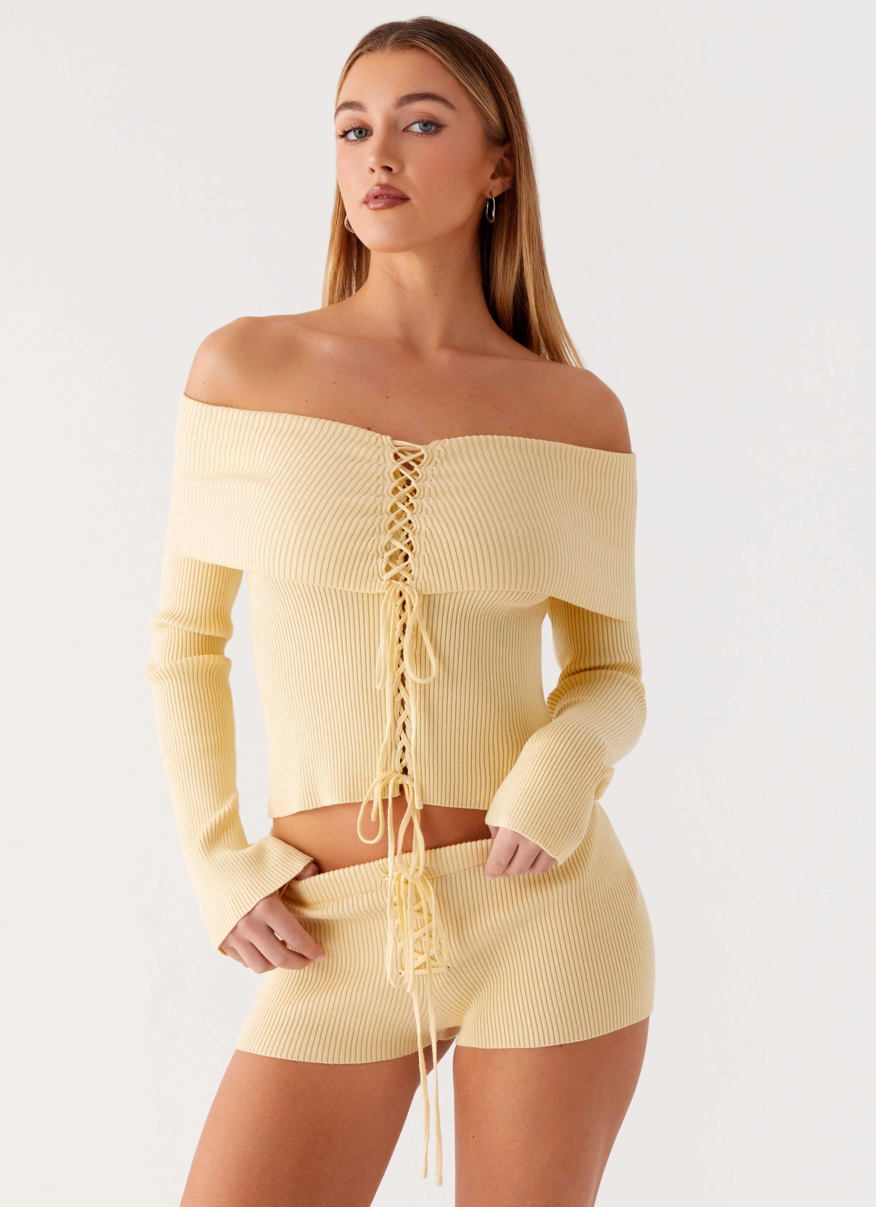 Flexible Look Muted Muse Knit Mini Short - Yellow