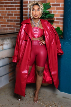Nadeene Fierce Red Vegan Bandeau And Trench Set Airy Cloth