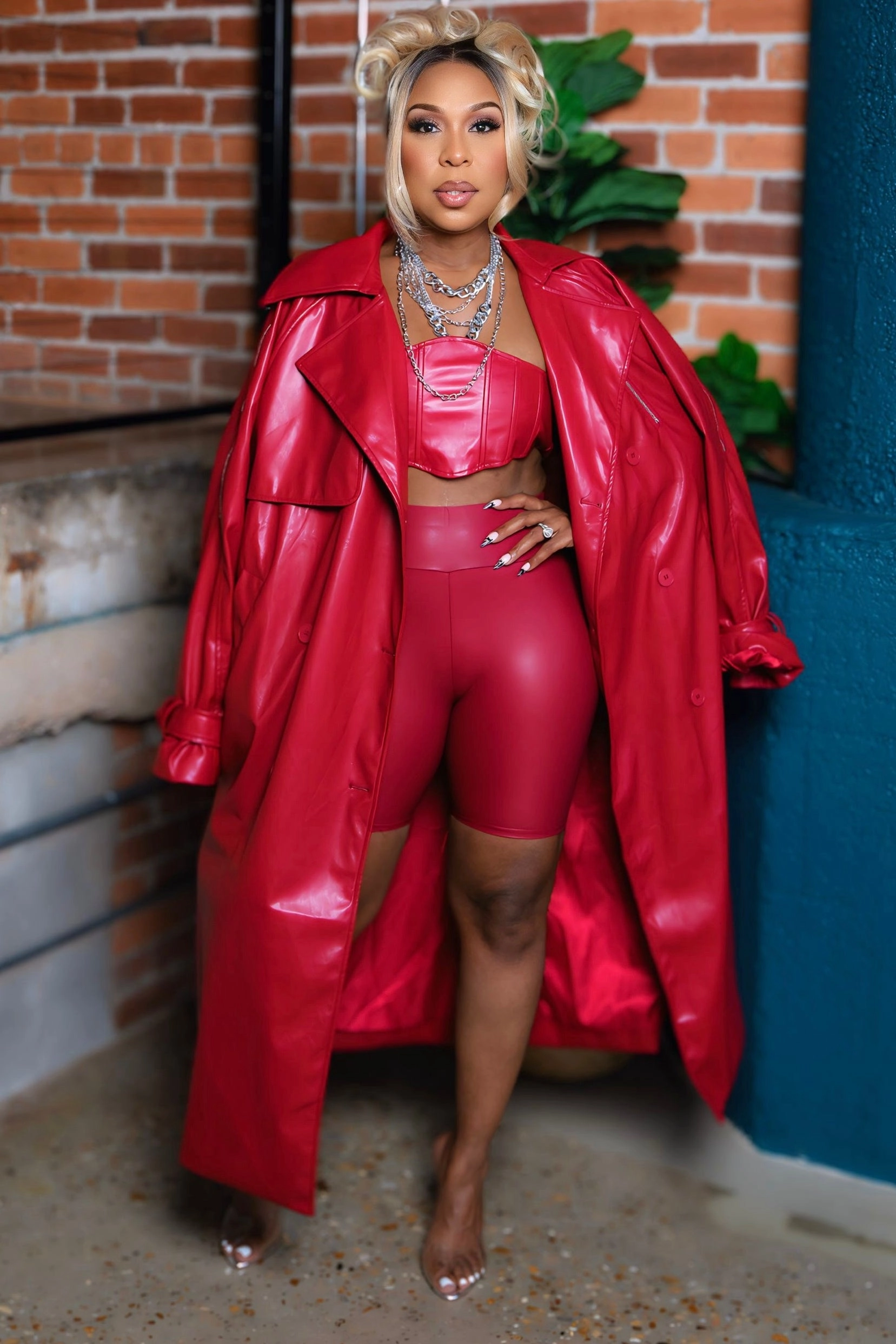 Nadeene Fierce Red Vegan Bandeau And Trench Set Airy Cloth