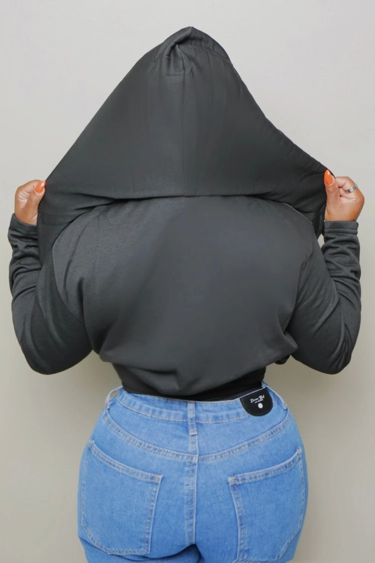 StretchFit Nadia Off-Shoulder Hooded Luxe Top-Black