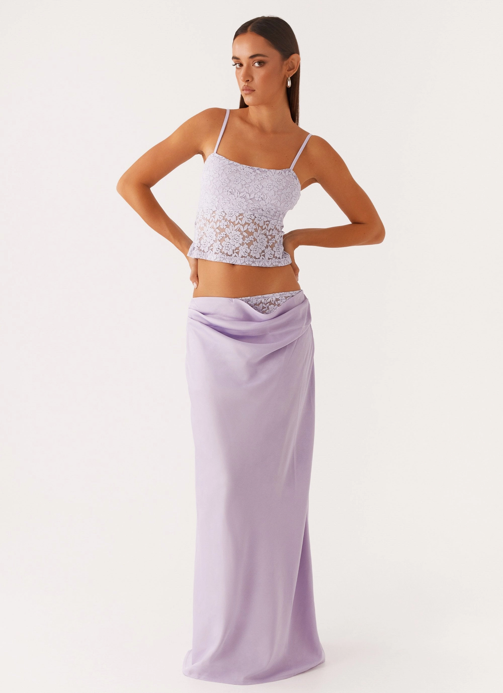 Nancy Lace Satin Maxi Skirt - Lilac Non Irritating Tags