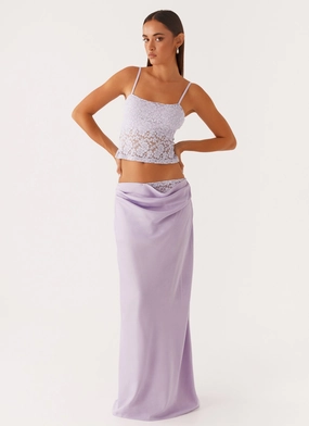 Nancy Lace Satin Maxi Skirt - Lilac Non Irritating Tags