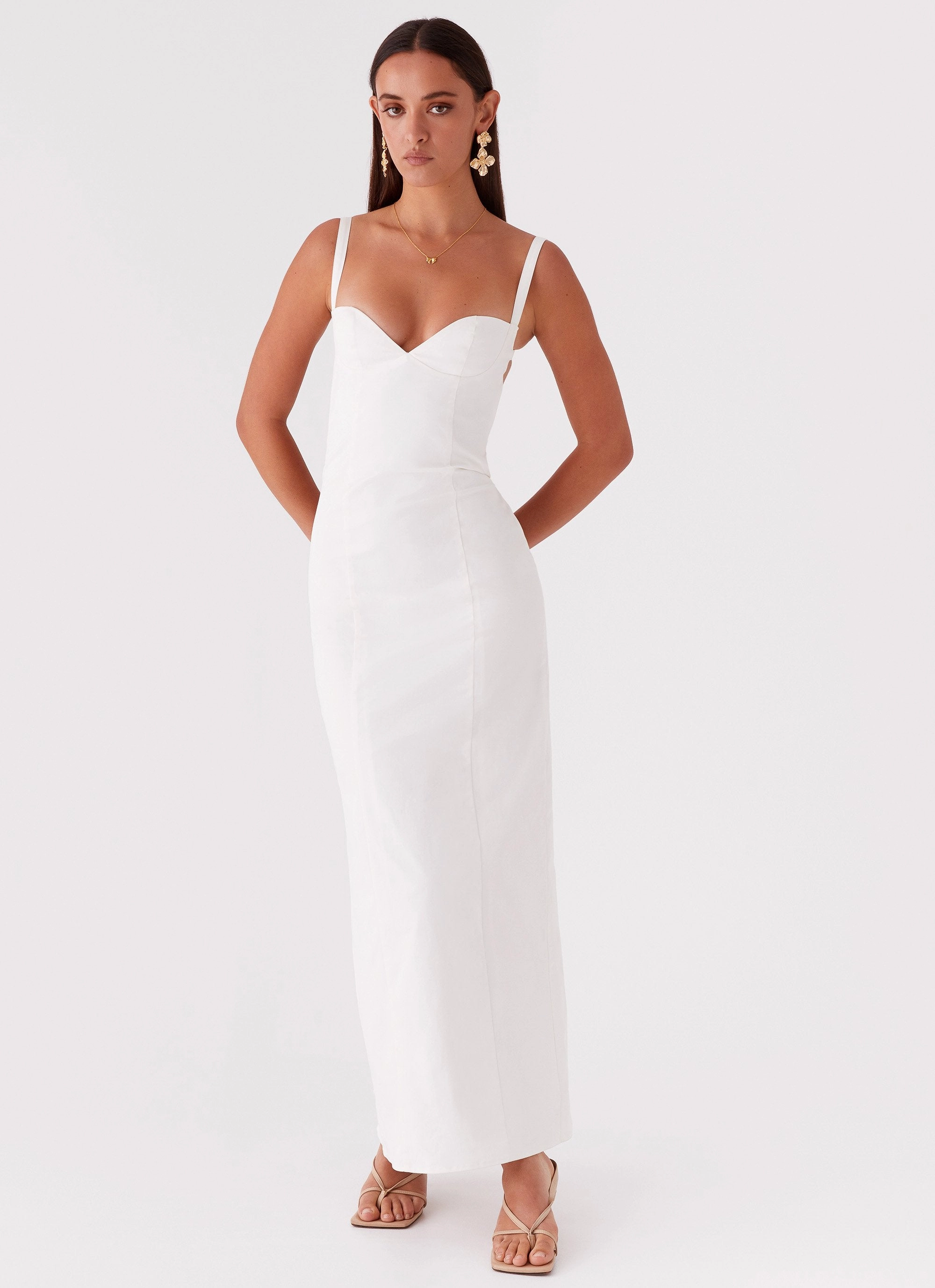 Naomi Backless Maxi Dress - Off White Mature Glam Power Soft