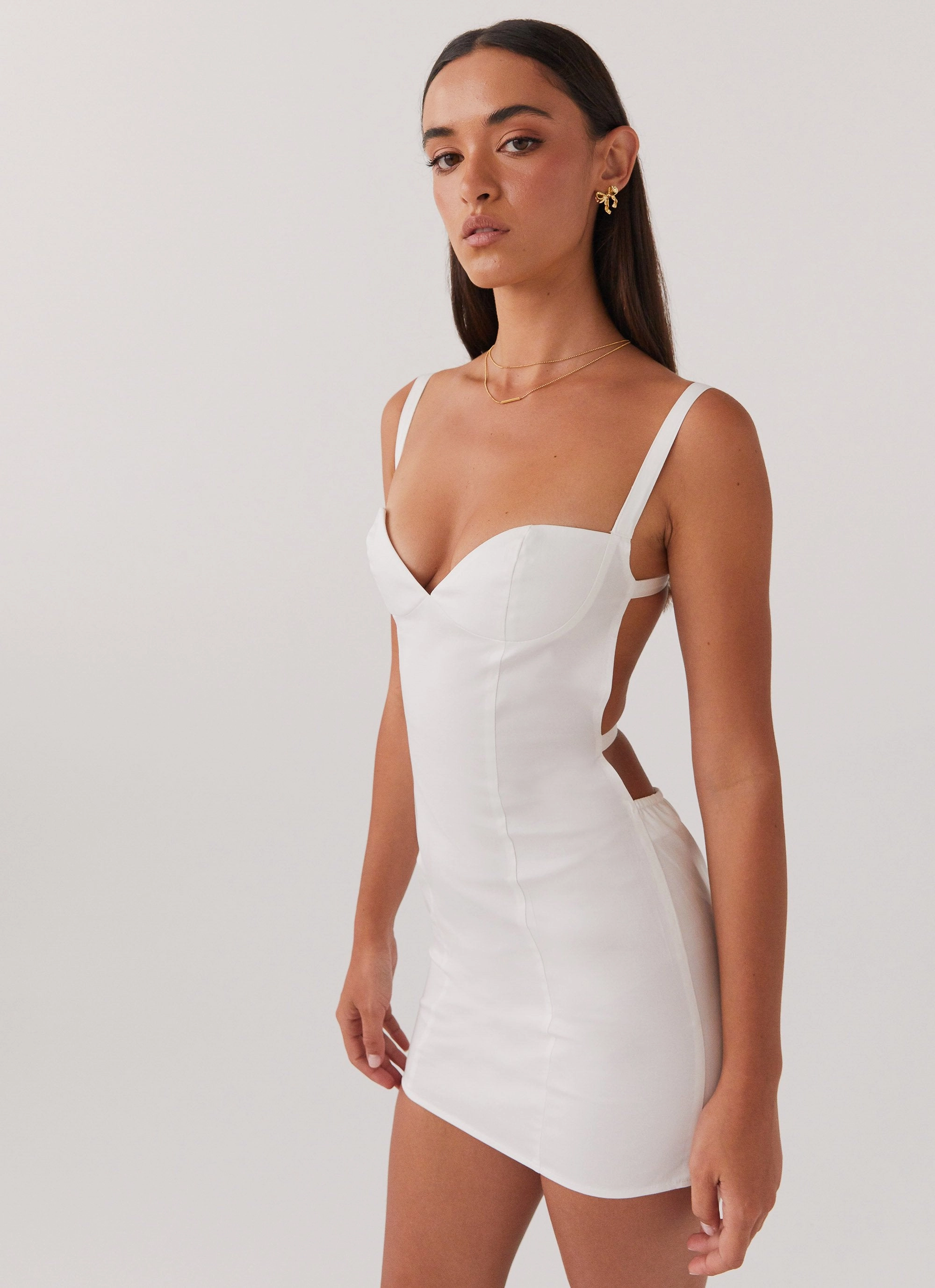 Naomi Backless Mini Dress - White Classic Layers Feminine Tailoring