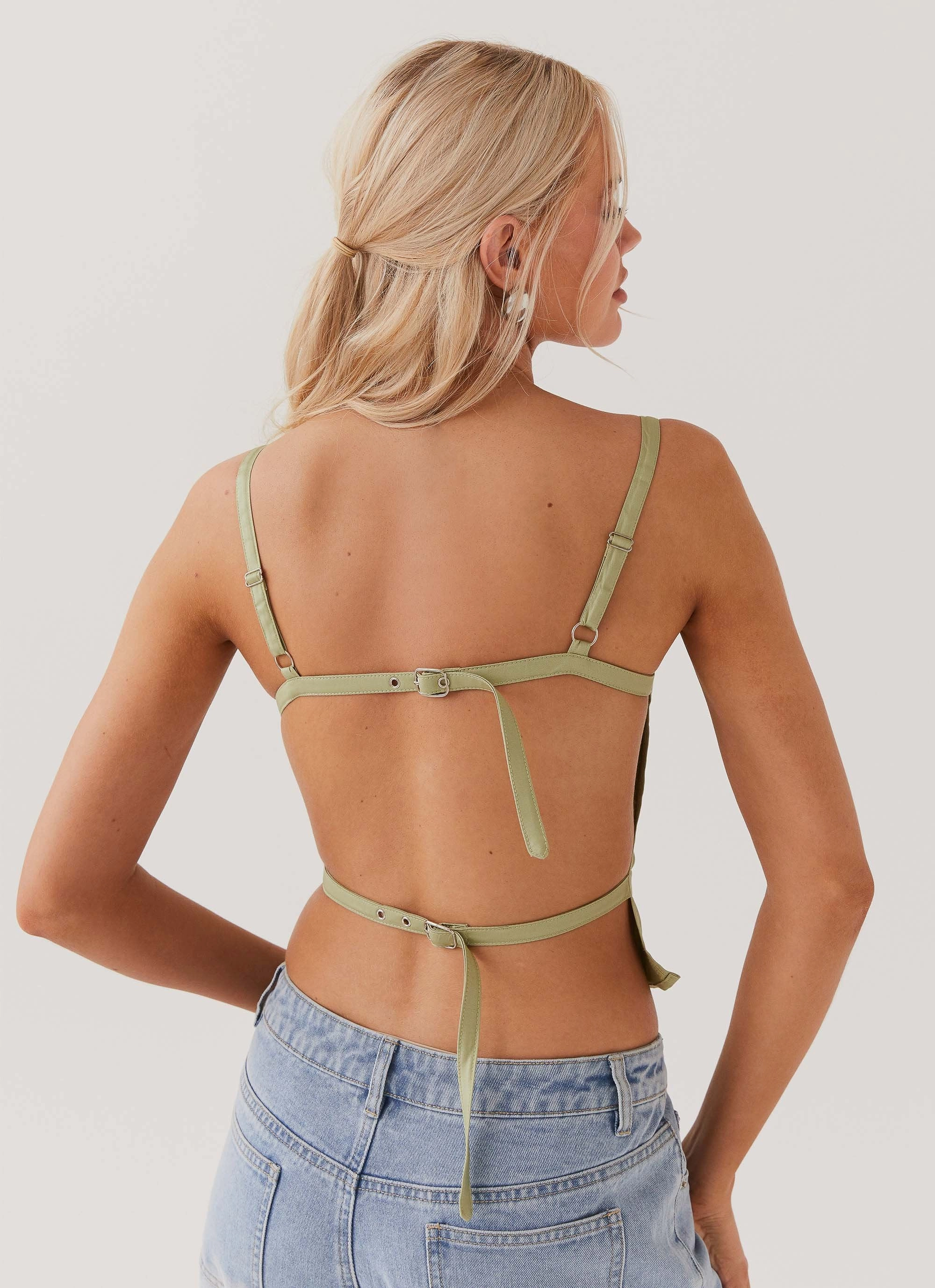 Naomi Backless Top - Sage Airy Mesh Lining