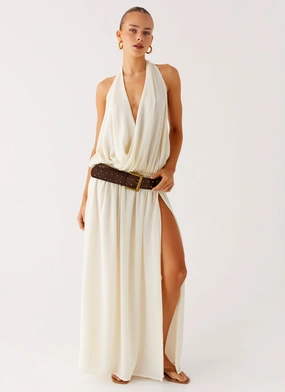 Narlah Halter Maxi Dress - Ivory Cool Simplicity