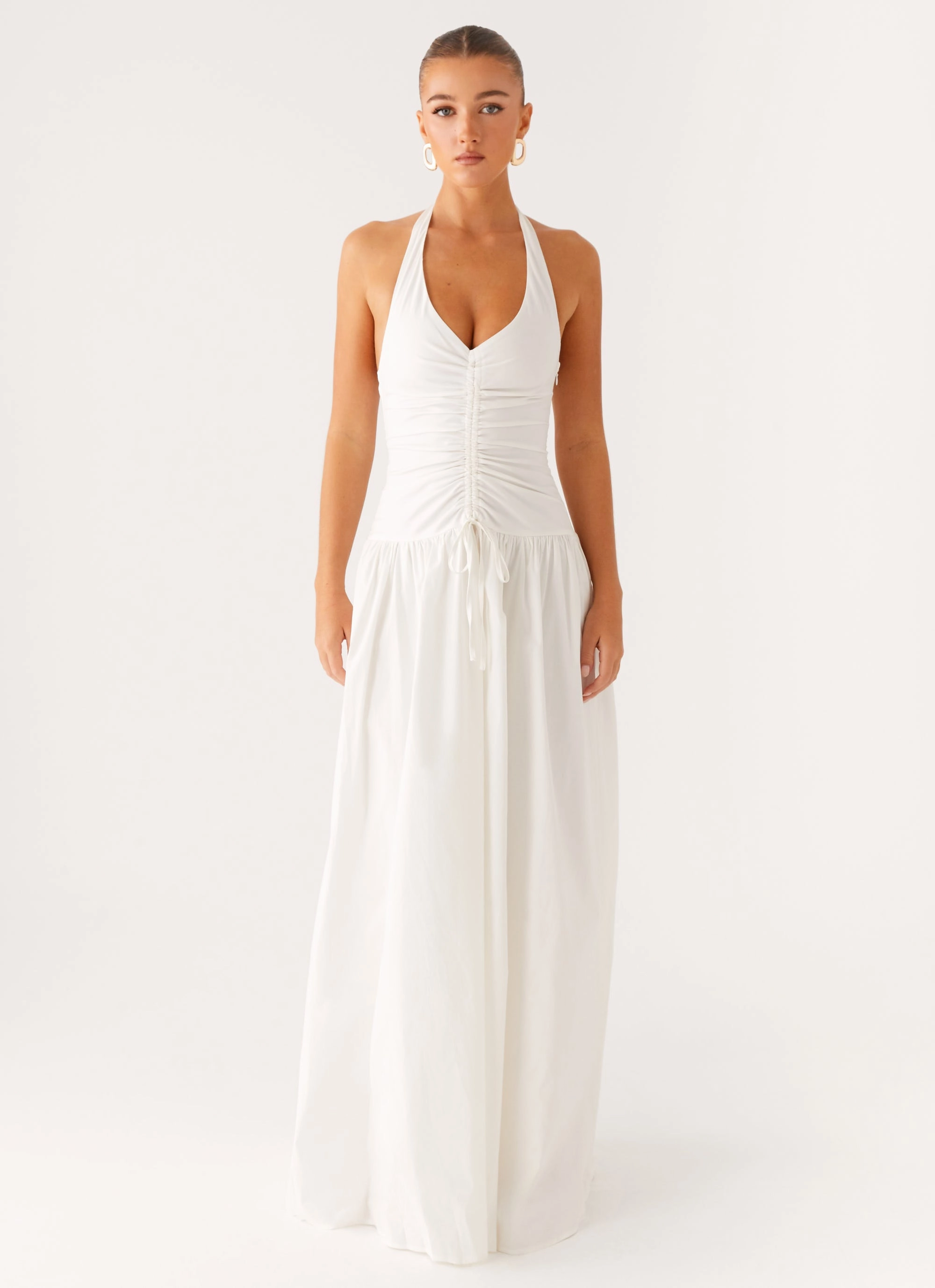 Narnie Maxi Dress - Ivory Zip Closure Chic Tailoring Design