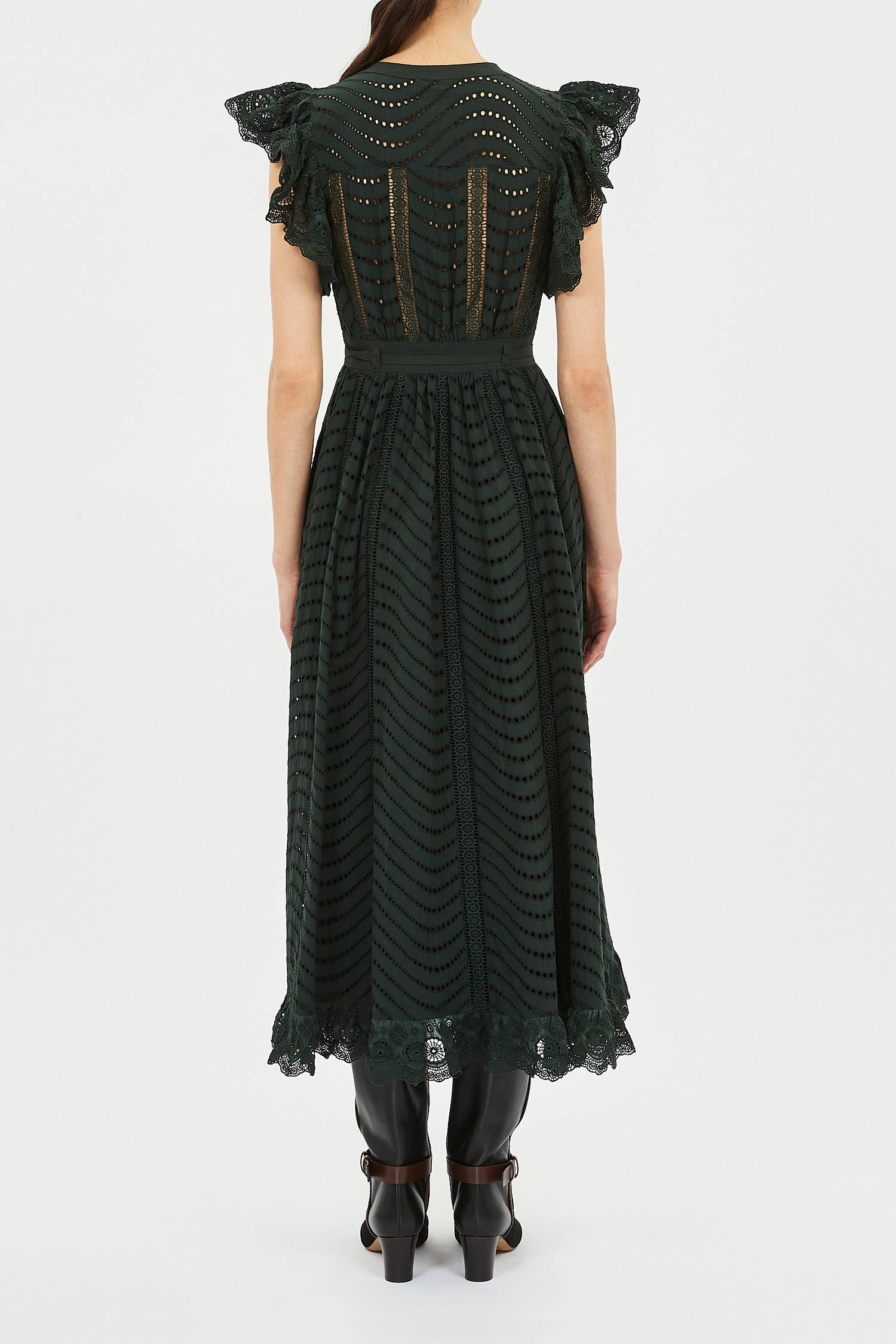 Ulla Johnson Olga Flutter Sleeve Midi Dress Relaxed Waist Fit Smart and Stylish