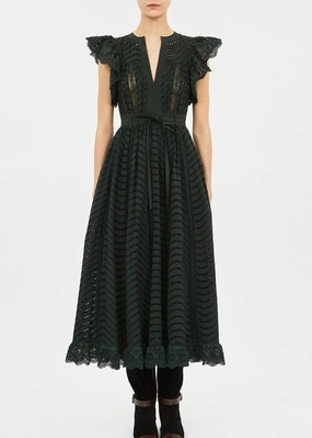 Sleek Wear Ulla Johnson Olga Flutter Sleeve Midi Dress