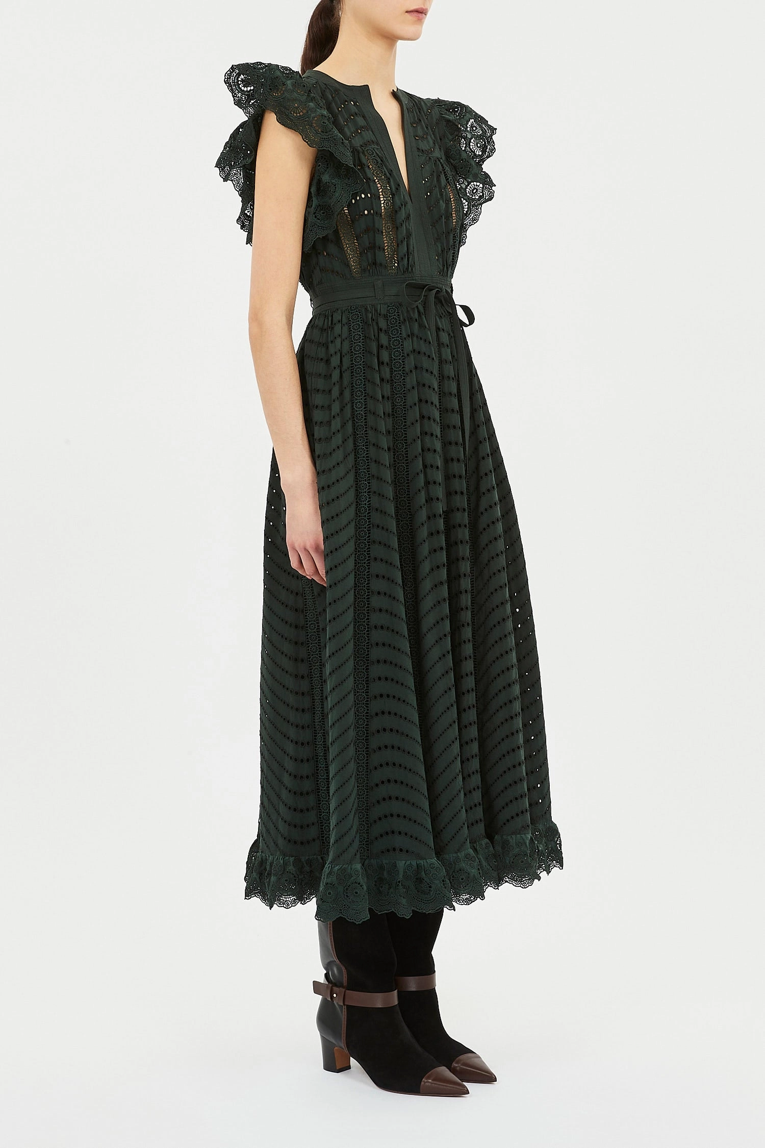Elegant Waist Fit Ulla Johnson Olga Flutter Sleeve Midi Dress
