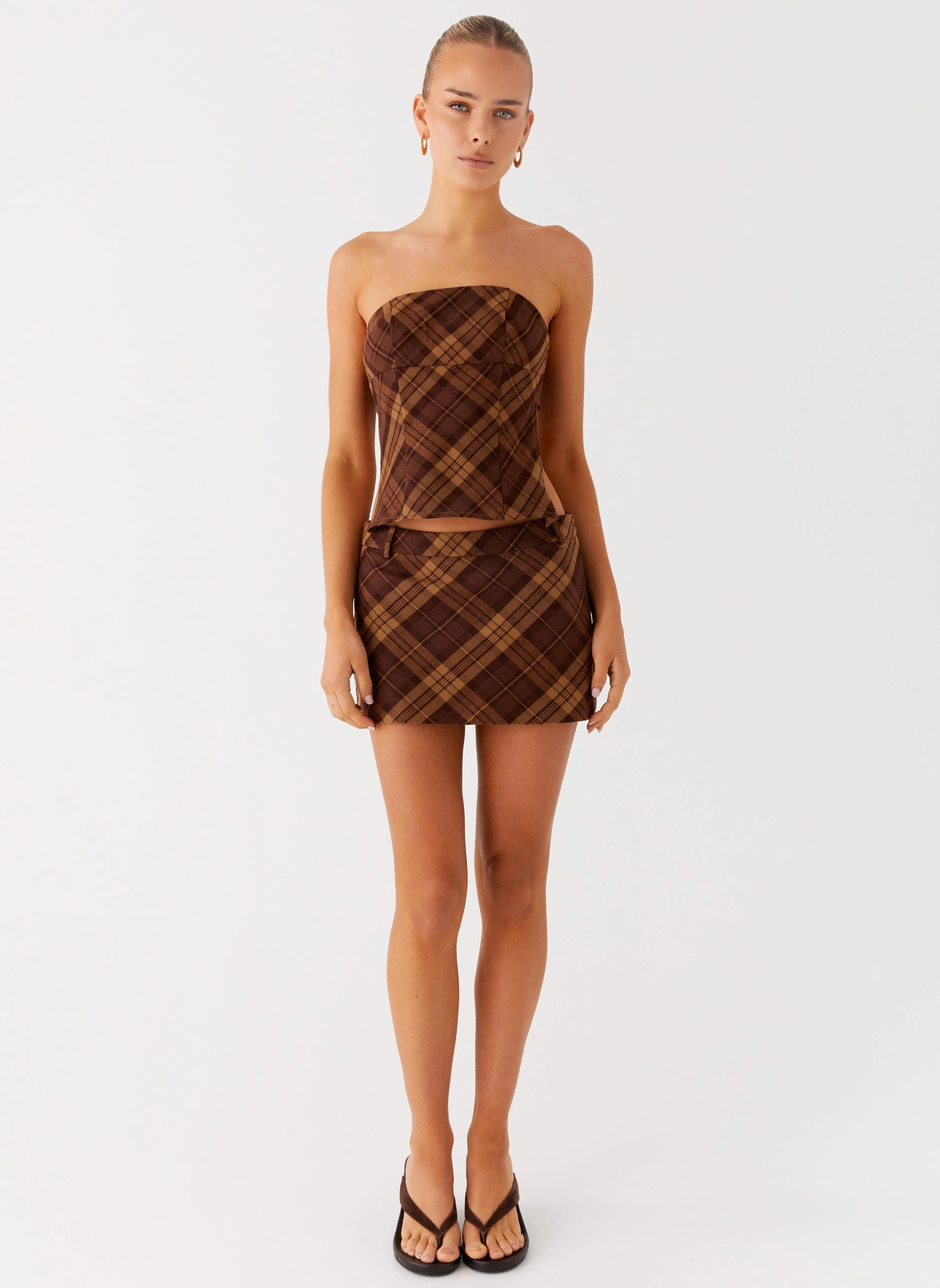 Kira Strapless Top - Plaid Reflective accents