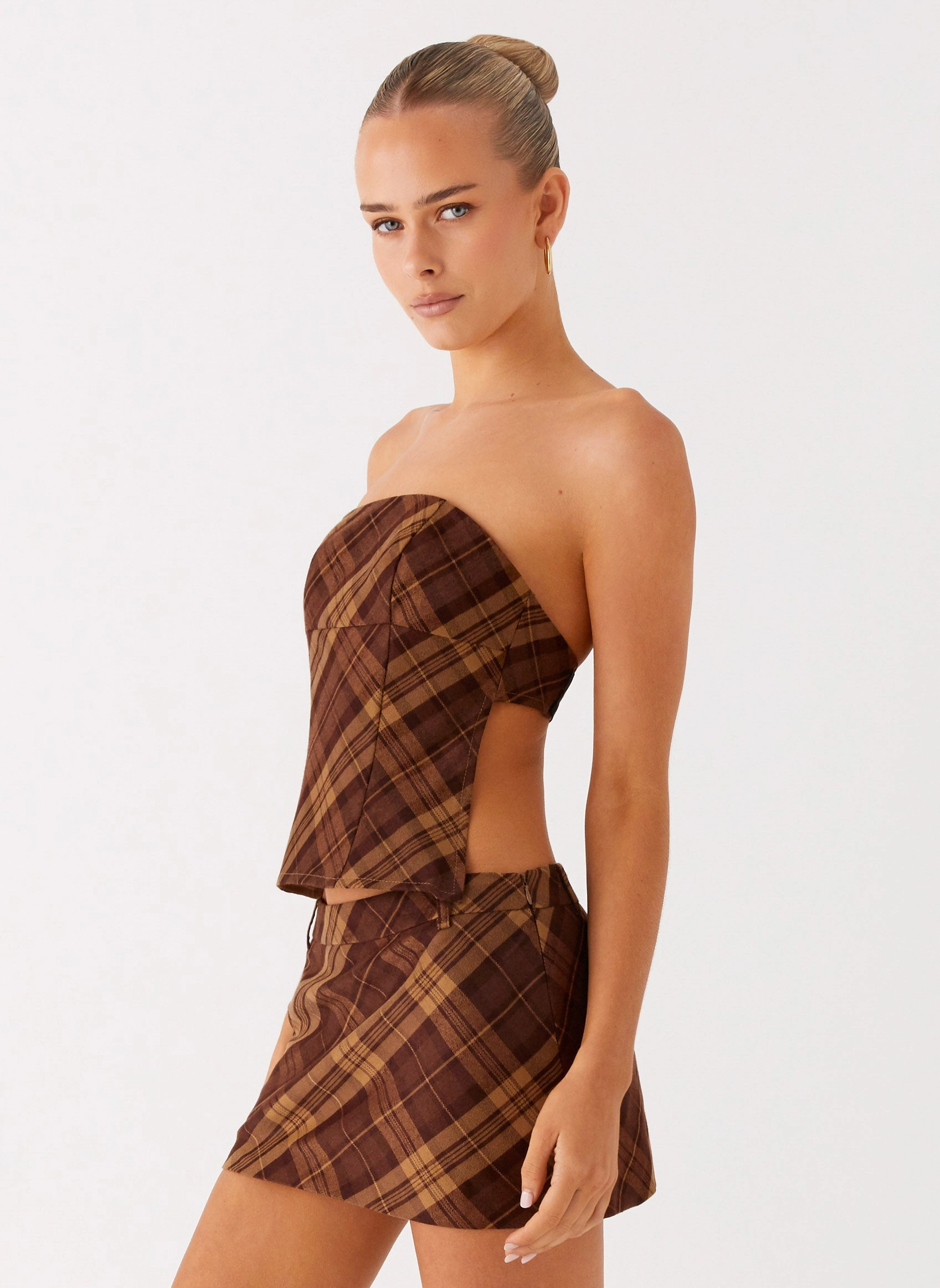 Kira Strapless Top - Plaid OrganicCottonBlend Lightweight Weave Material