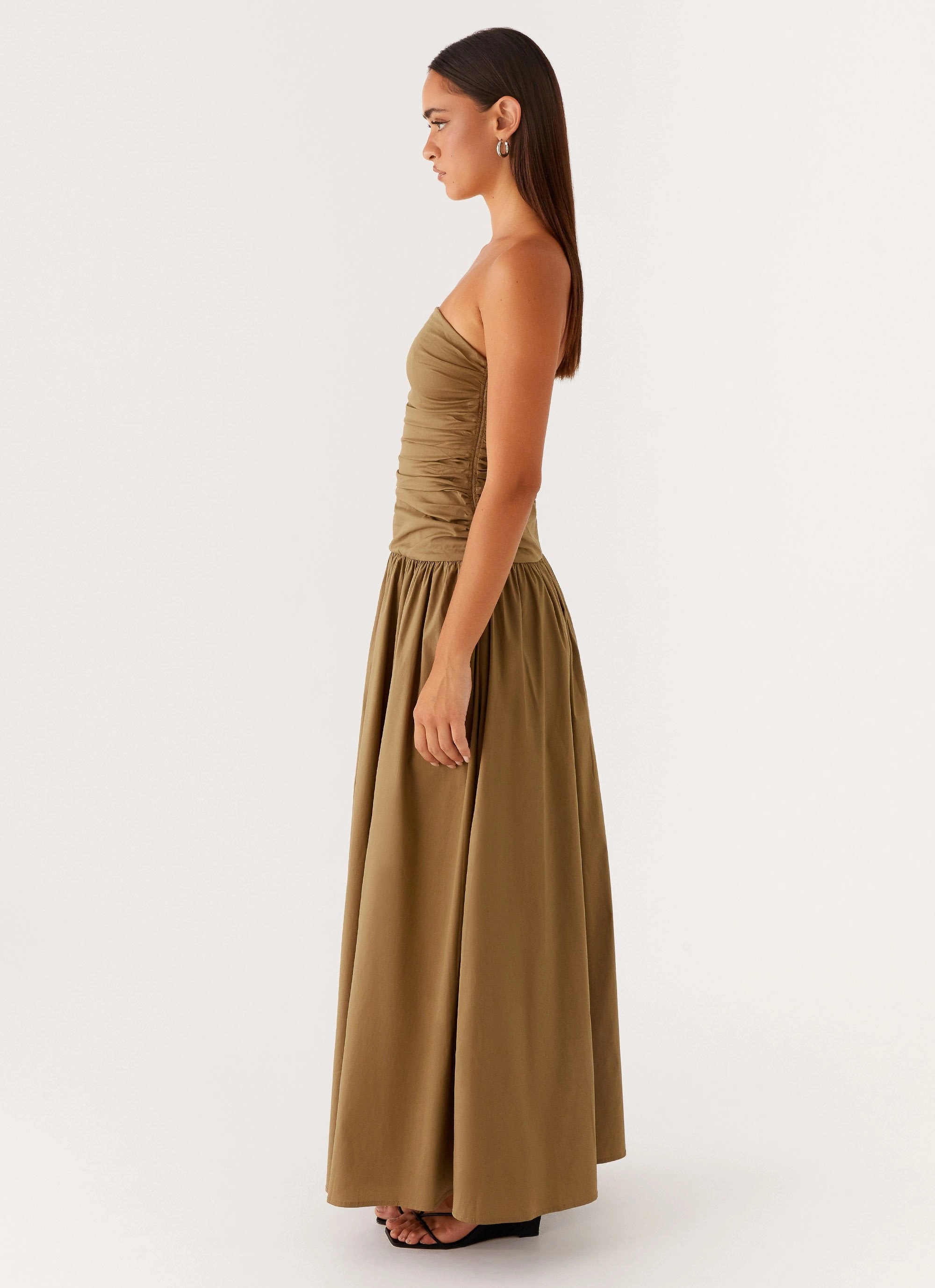 Relaxed Waist Carmel Maxi Dress - Khaki