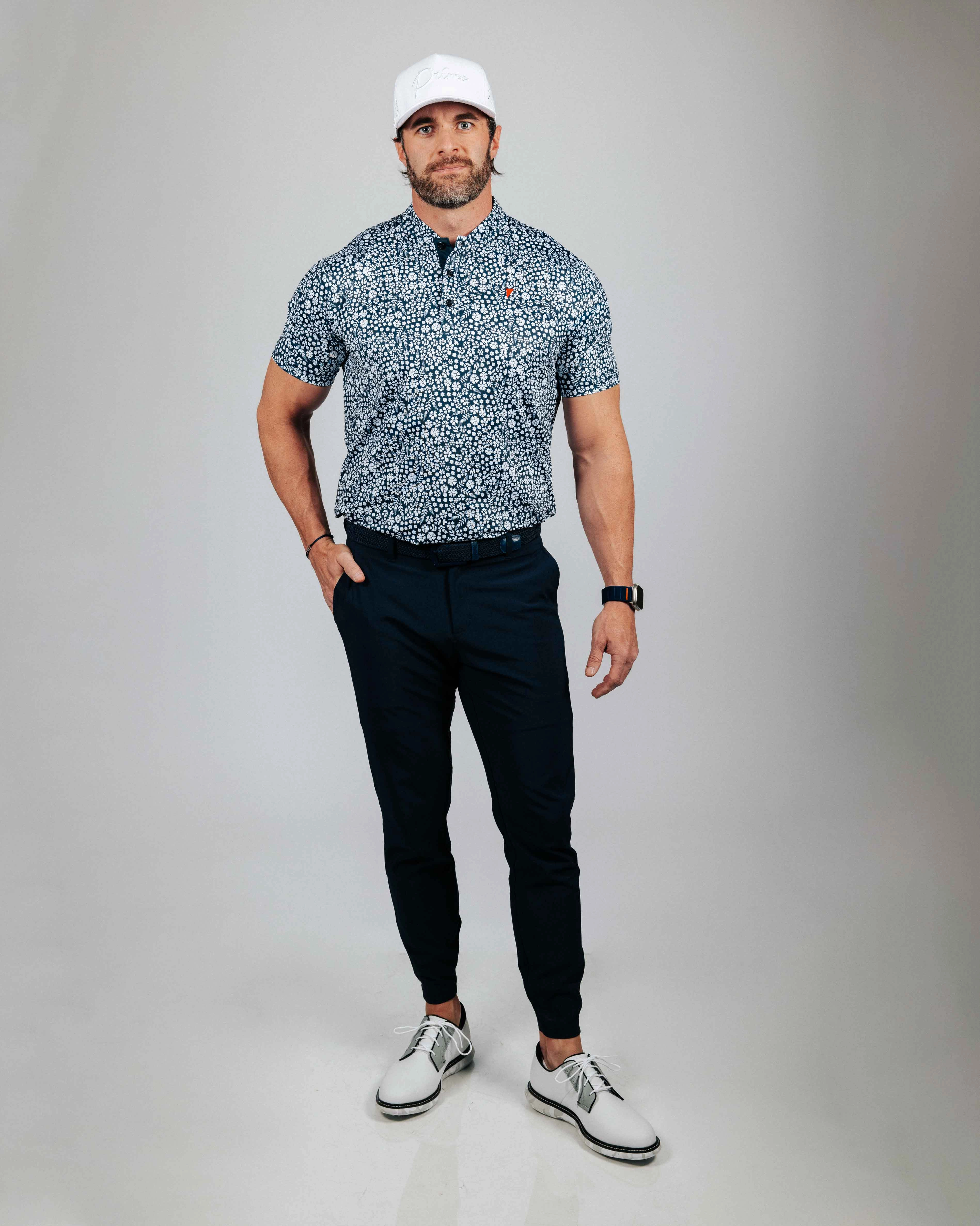 BondedShoulder SolarReflectiveFinish Navy Microfloral Blade Collar Polo