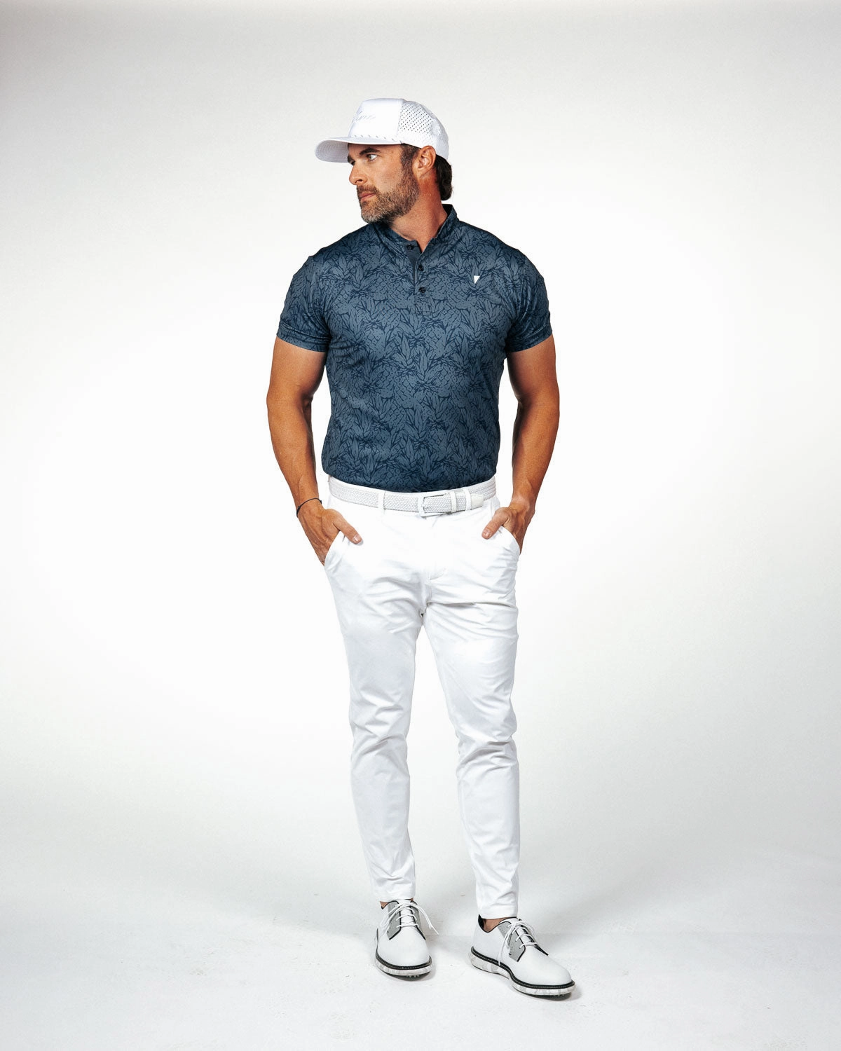 Eco Conscious Dye Process Airflow Ventilation Zones Navy Pineapple Blade Polo