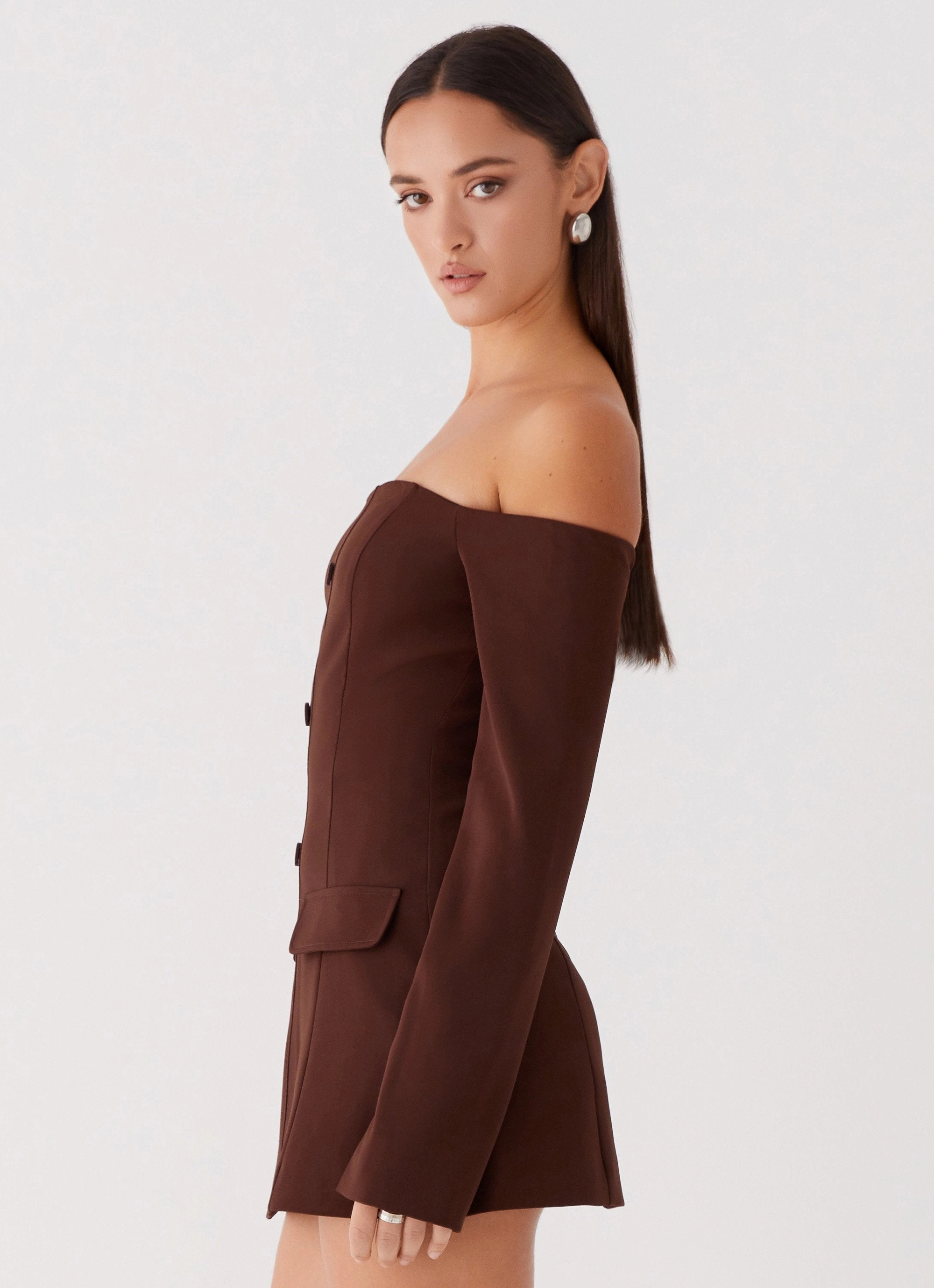Dominique Blazer Mini Dress - Chocolate Formal Setting Seamless-Look