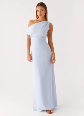 Smooth Surface Travel Friendly Lady Love Linen Maxi Dress - Blue