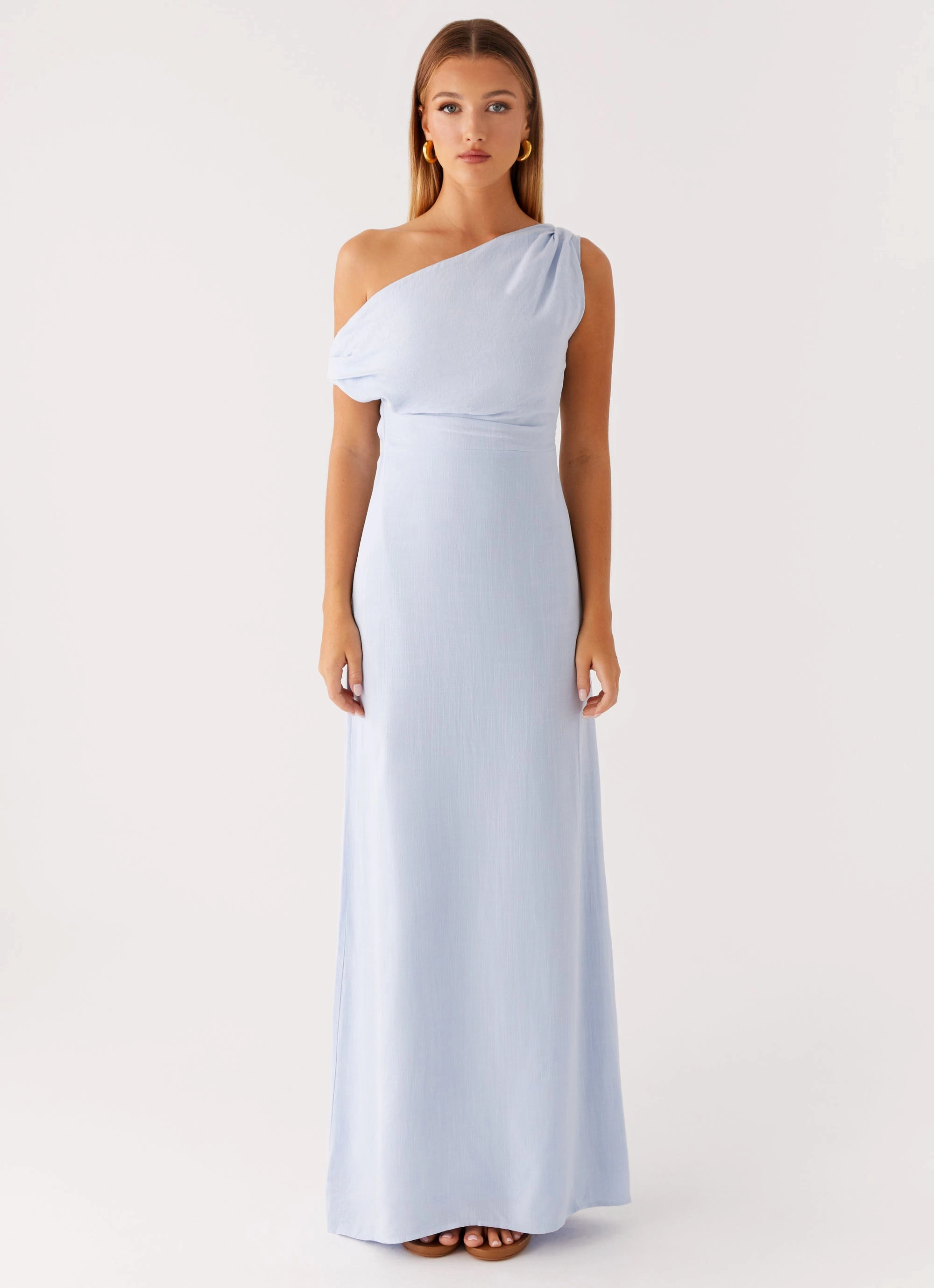 Mesh-Detail Lady Love Linen Maxi Dress - Blue