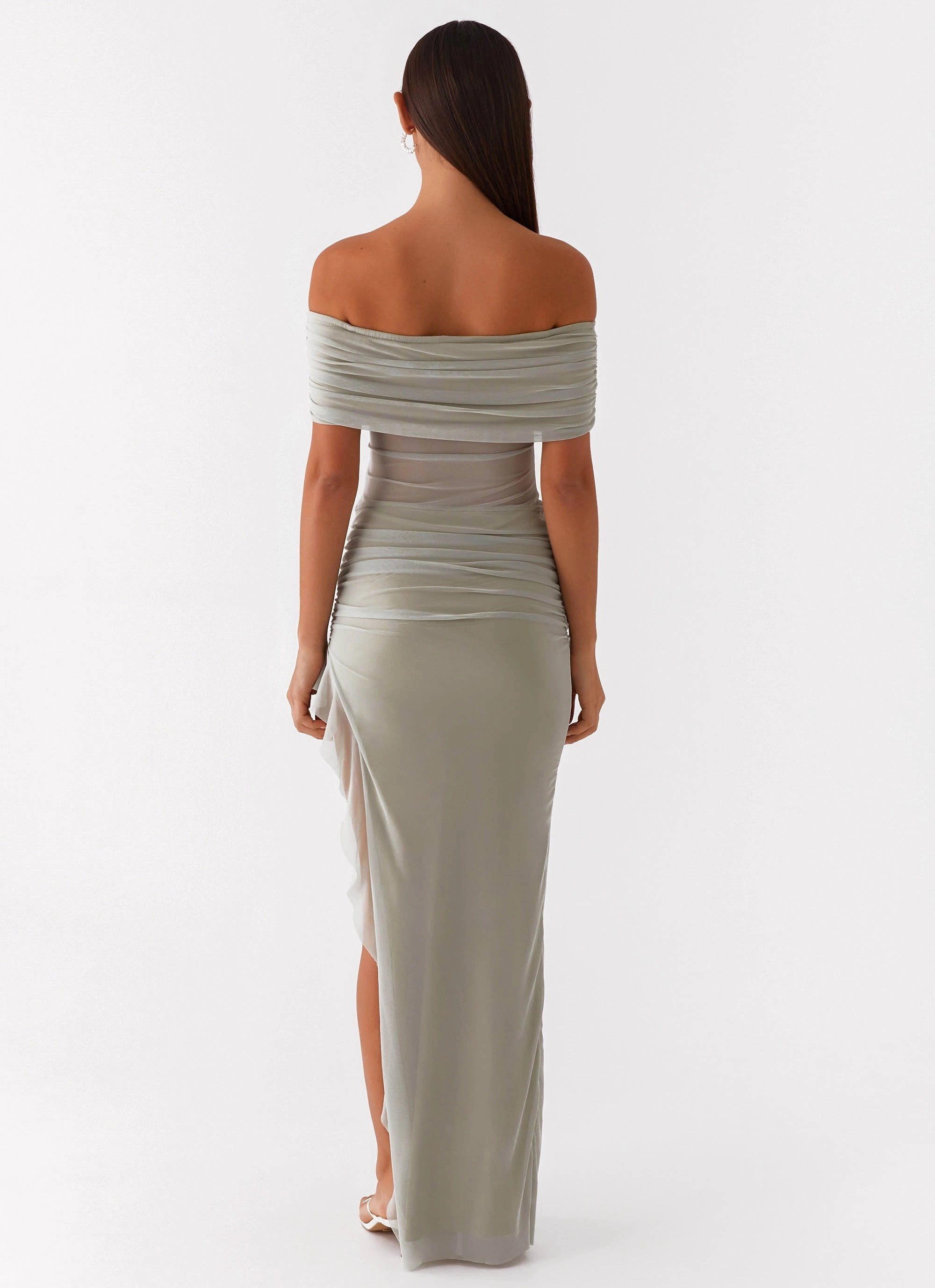 Nelly Off Shoulder Maxi Dress - Pistachio Date Vibe Timeless Layer