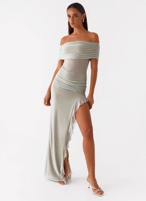 Nelly Off Shoulder Maxi Dress - Pistachio Gloss Finish