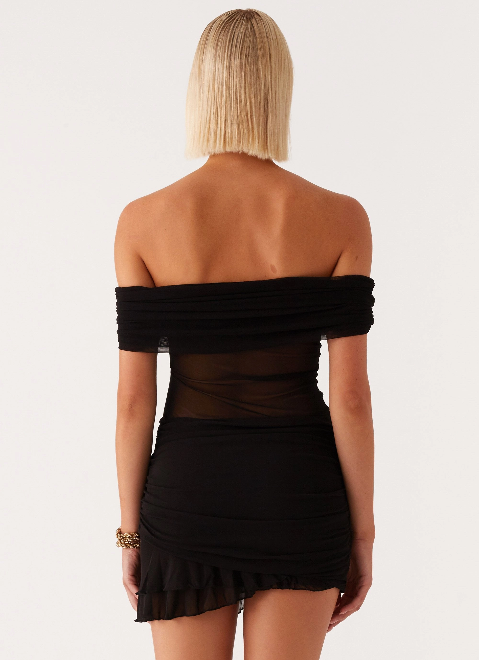 Nelly Off Shoulder Mini Dress - Black Flowing Design