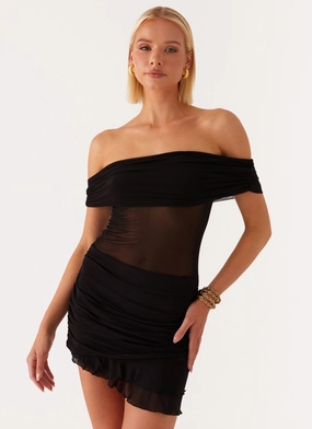 Nelly Off Shoulder Mini Dress - Black Warm Soft Night Appeal