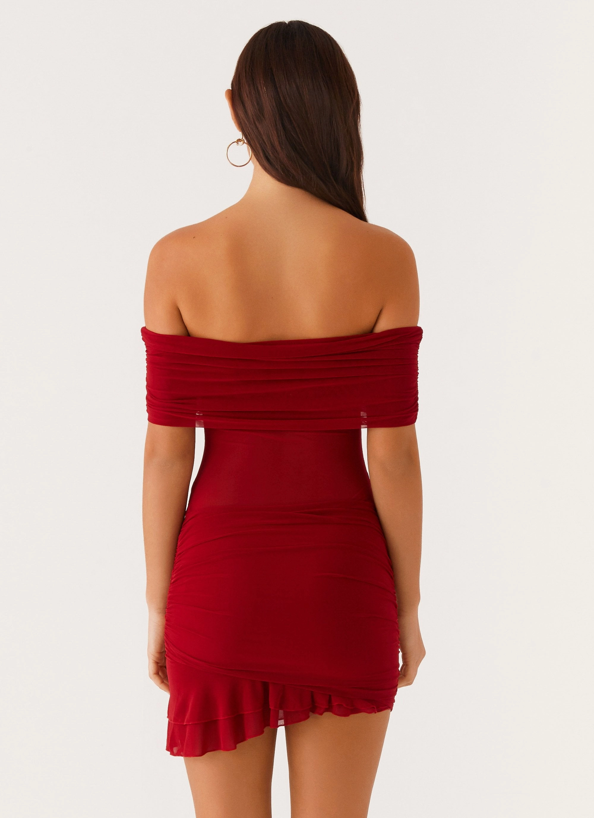 Nelly Off Shoulder Mini Dress - Deep Red Light Elegance Euro Touch