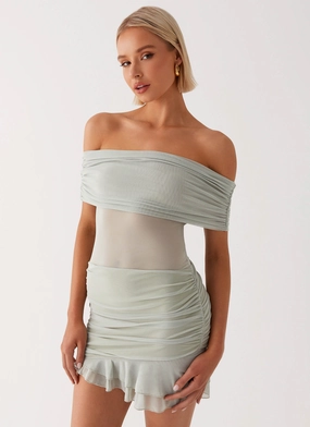 Modern Layering Nelly Off Shoulder Mini Dress - Pistachio