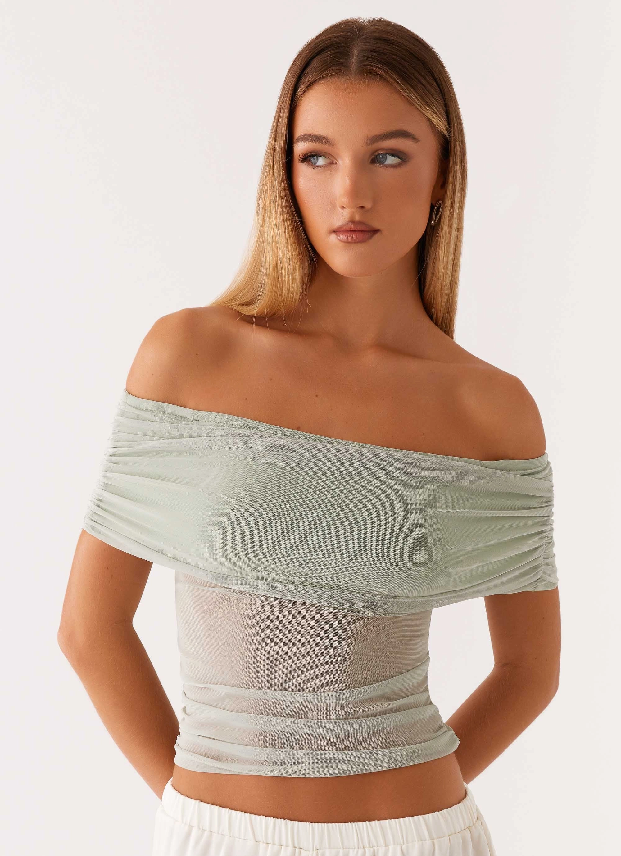 Nelly Off Shoulder Top - Pistachio Quick-Dry